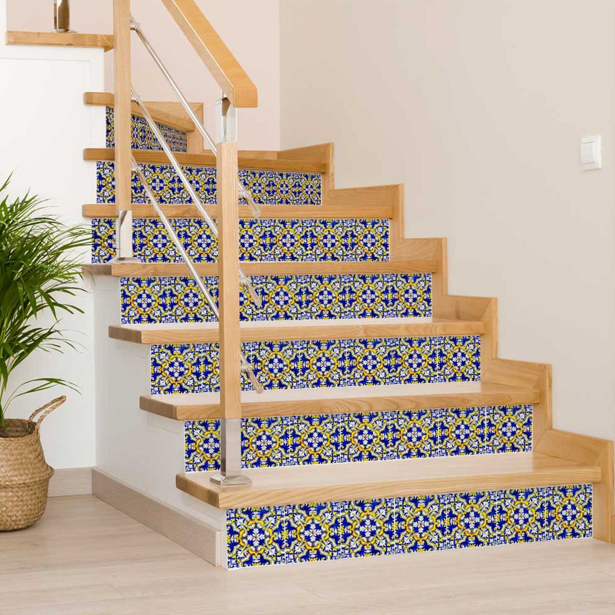 8" X 8" Blue and Yellow Links Peel And Stick Tiles - Image 4
