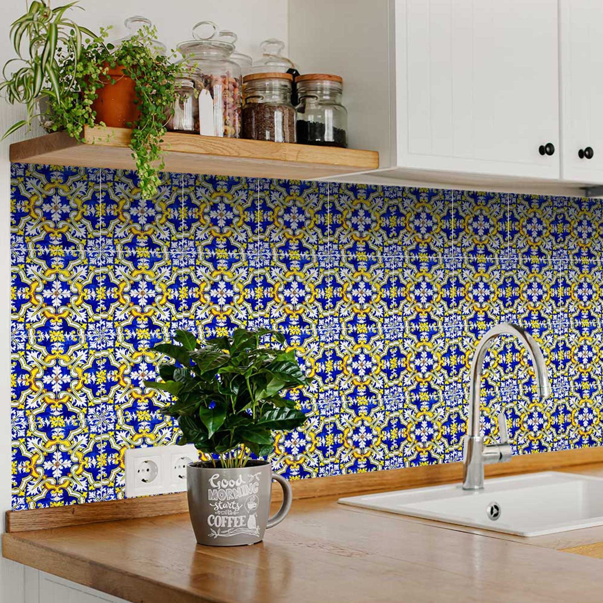 8" X 8" Blue and Yellow Links Peel And Stick Tiles - Image 5