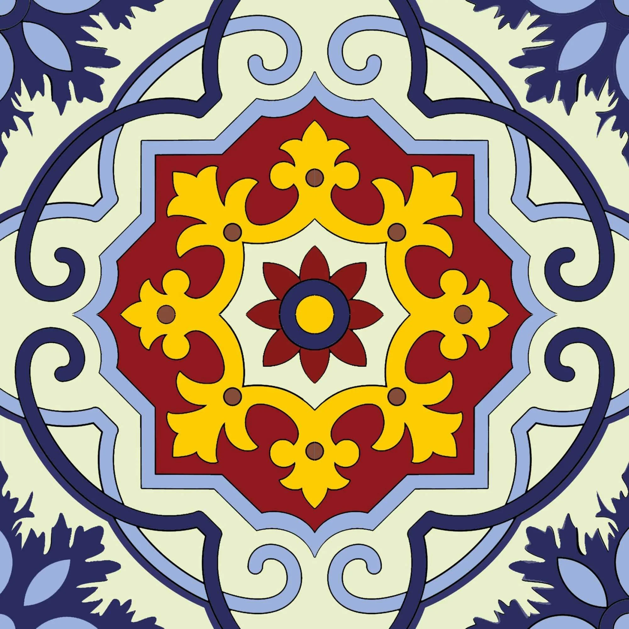 8" X 8" Blue And Yellow Mosaic Peel And Stick Removable Tiles - Image 2