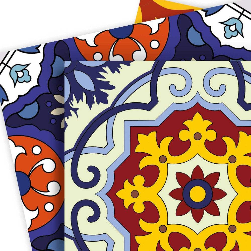 8" X 8" Blue And Yellow Mosaic Peel And Stick Removable Tiles - Image 3