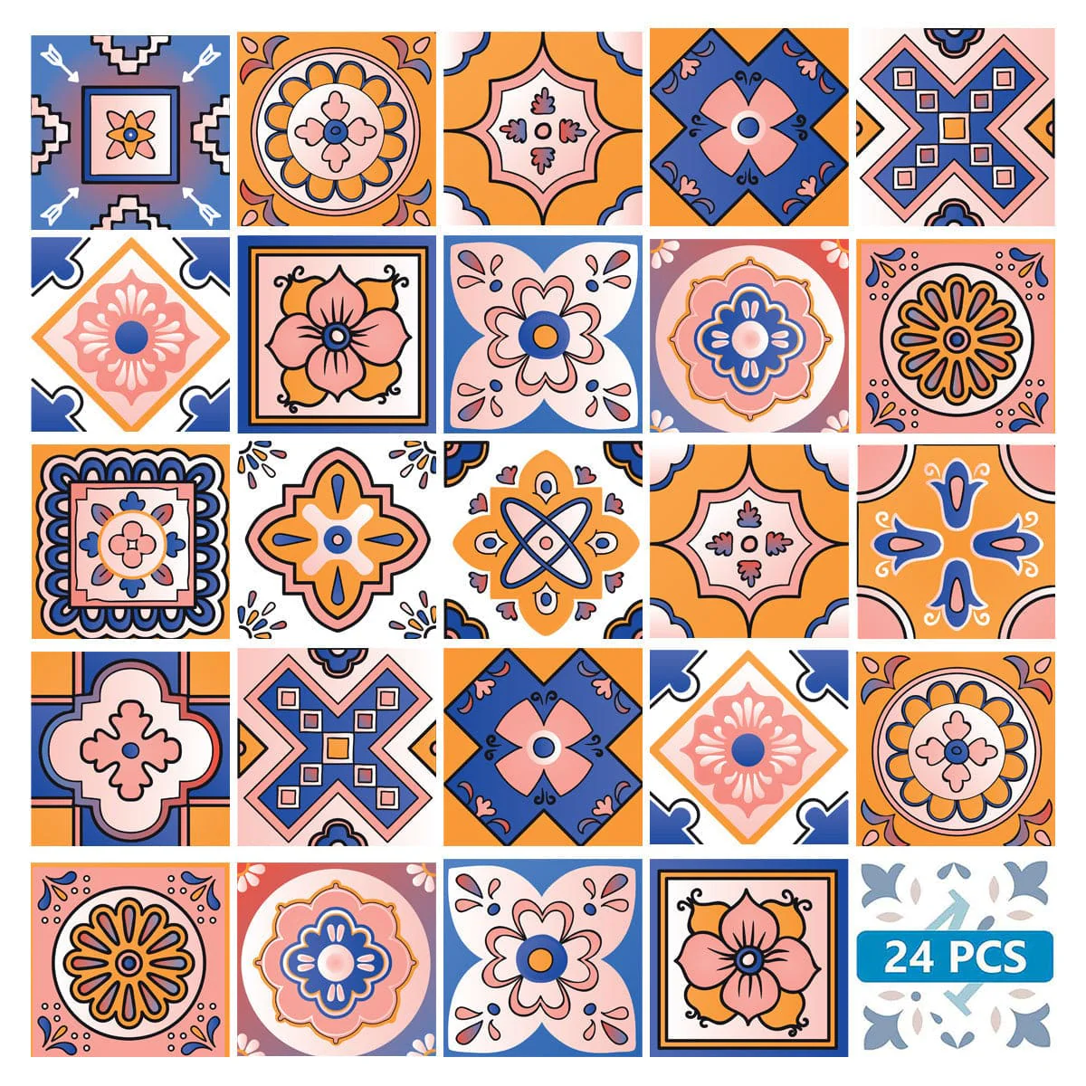 8" x 8" Blue Gold and Blush Mosaic Peel and Stick Removable Tiles - Image 2