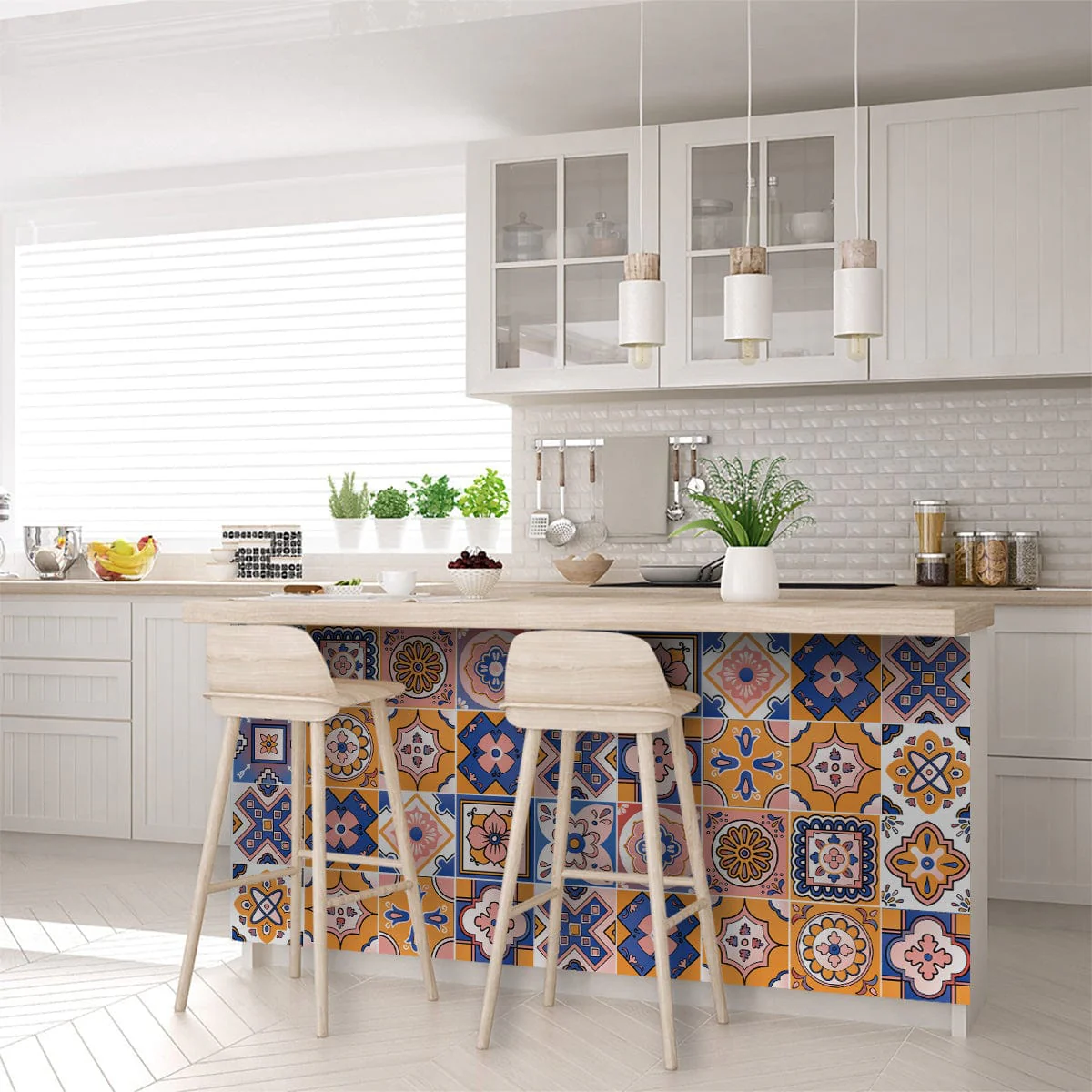 8" x 8" Blue Gold and Blush Mosaic Peel and Stick Removable Tiles - Image 8