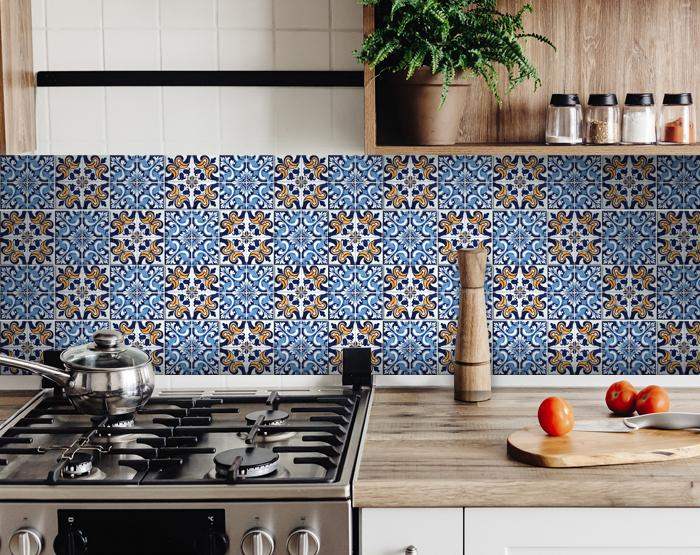 8" X 8" Blue White Golden Peel and Stick Tiles - Image 5