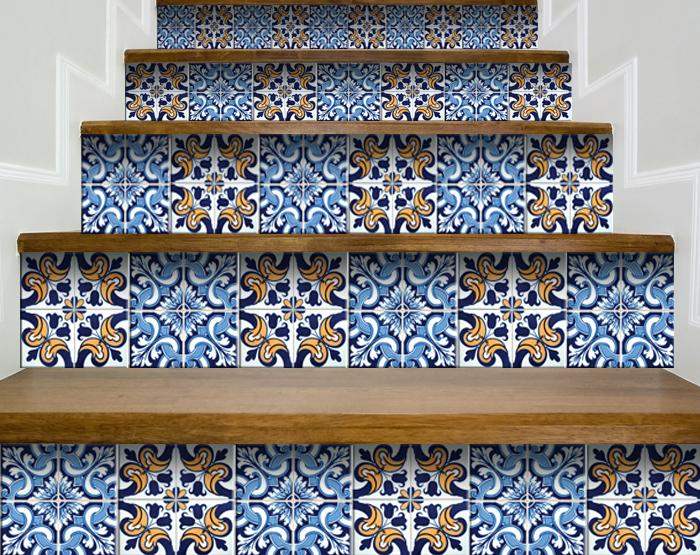 8" X 8" Blue White Golden Peel and Stick Tiles - Image 6