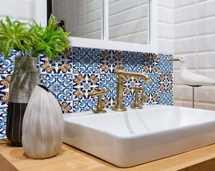 8" X 8" Blue White Golden Peel and Stick Tiles - Image 9