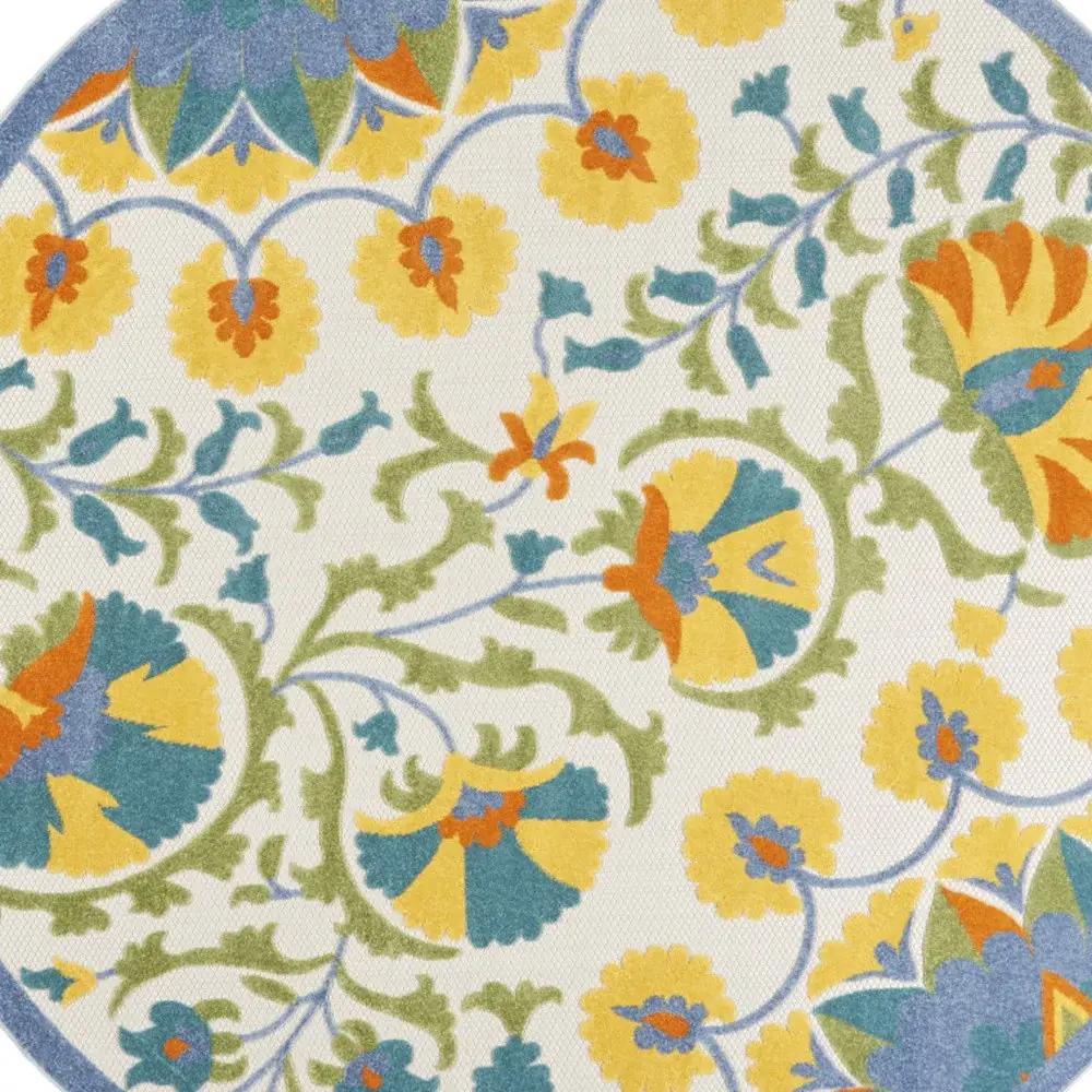 8' X 8' Blue Yellow And White Round Toile Non Skid Indoor Outdoor Area Rug - Image 2