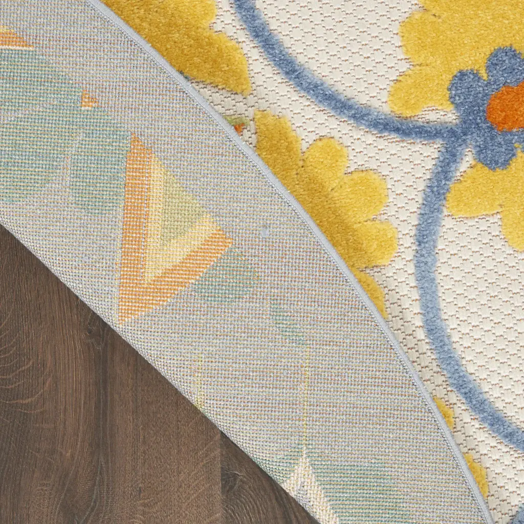 8' X 8' Blue Yellow And White Round Toile Non Skid Indoor Outdoor Area Rug - Image 7