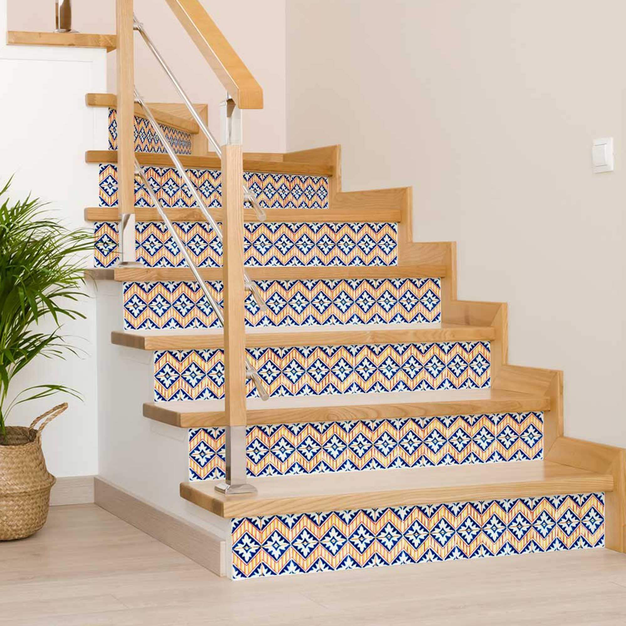 8" X 8" Blue Yellow Zig Peel and Stick Tiles - Image 4