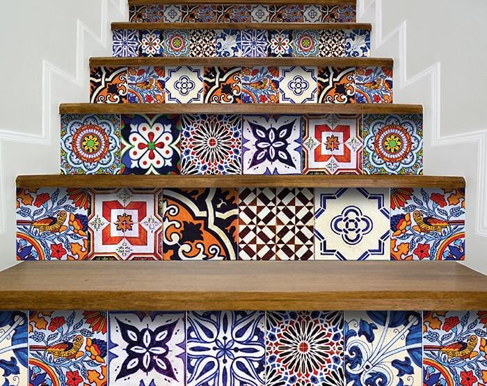 8" x 8" Blues and Reds Mosaic Peel and Stick Removable Tiles - Image 8