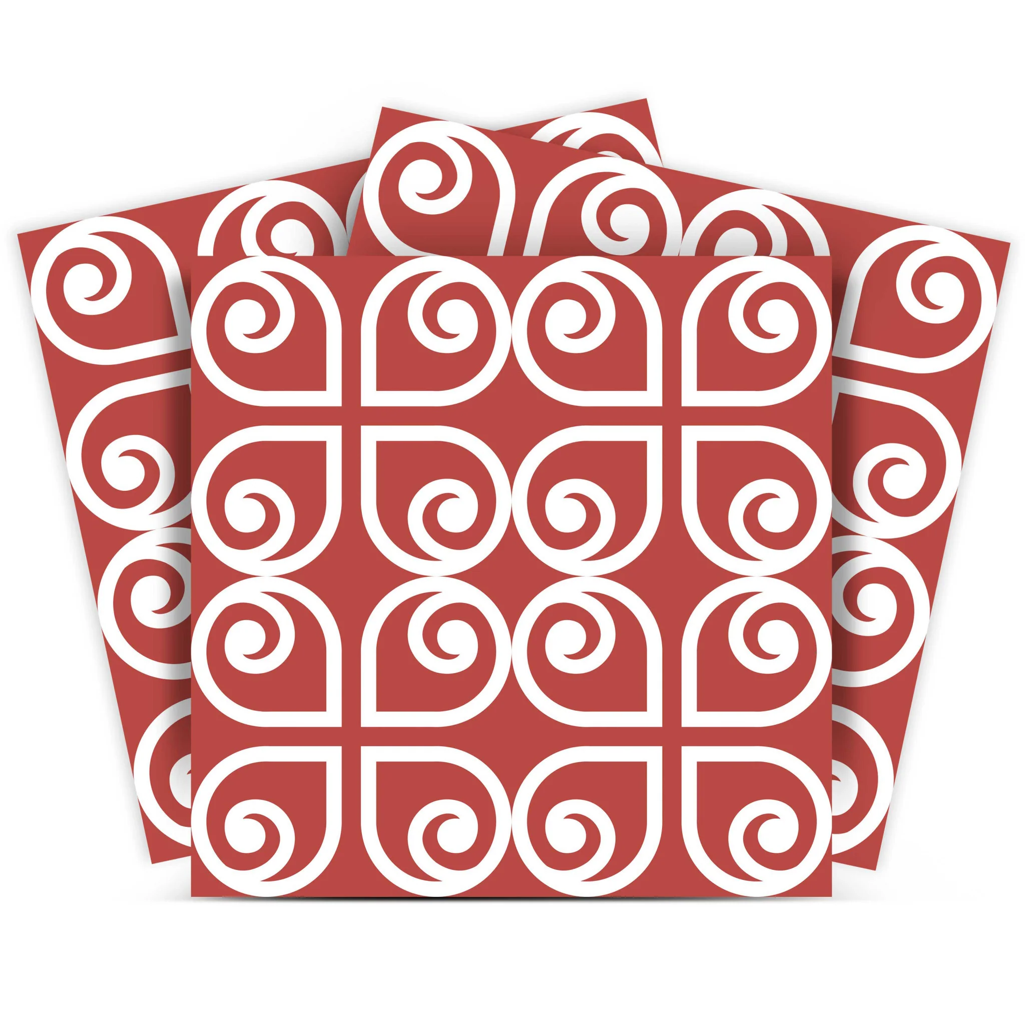 8" x 8" Brick Red And White Scroll Peel and Stick Removable Tiles - Image 3