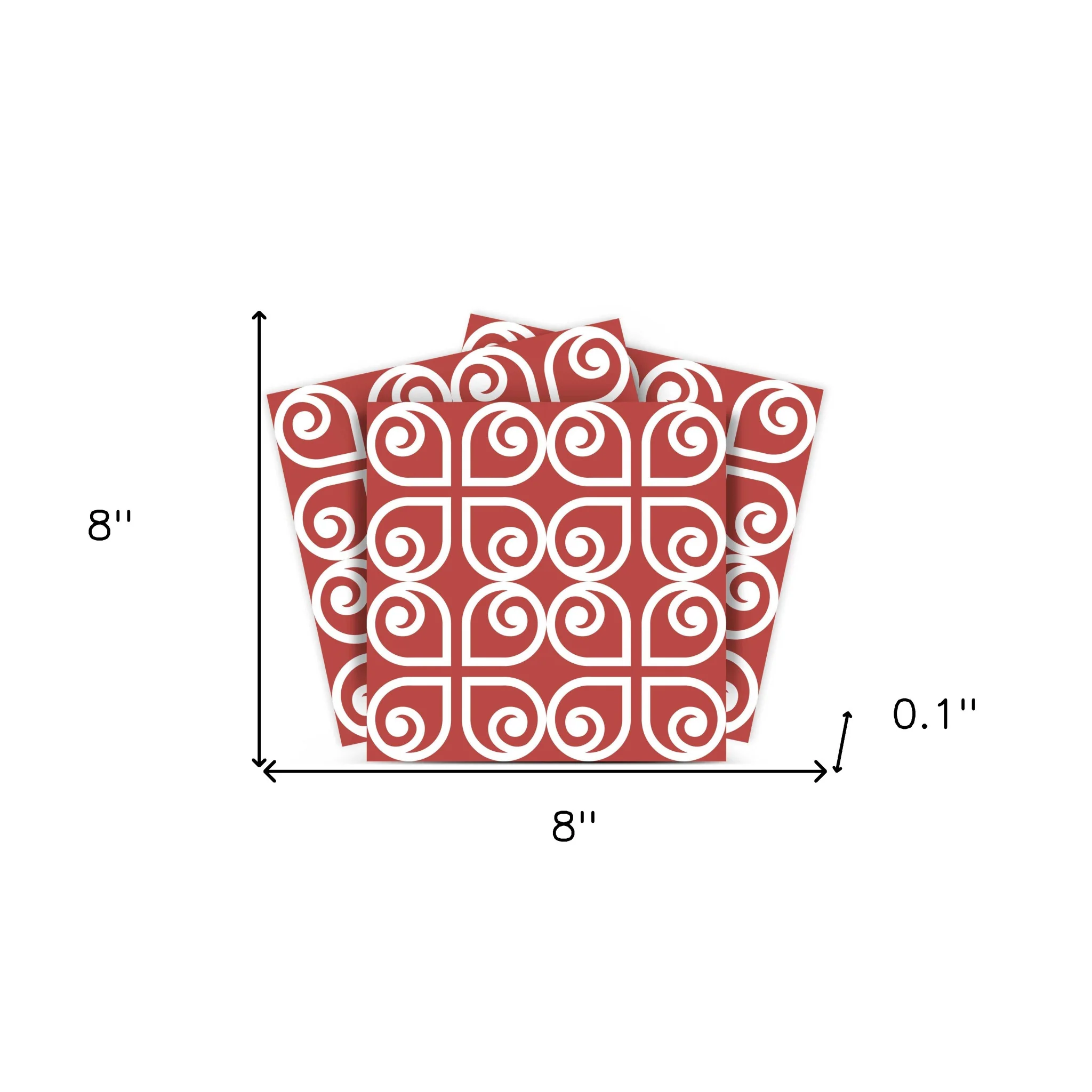 8" x 8" Brick Red And White Scroll Peel and Stick Removable Tiles - Image 8