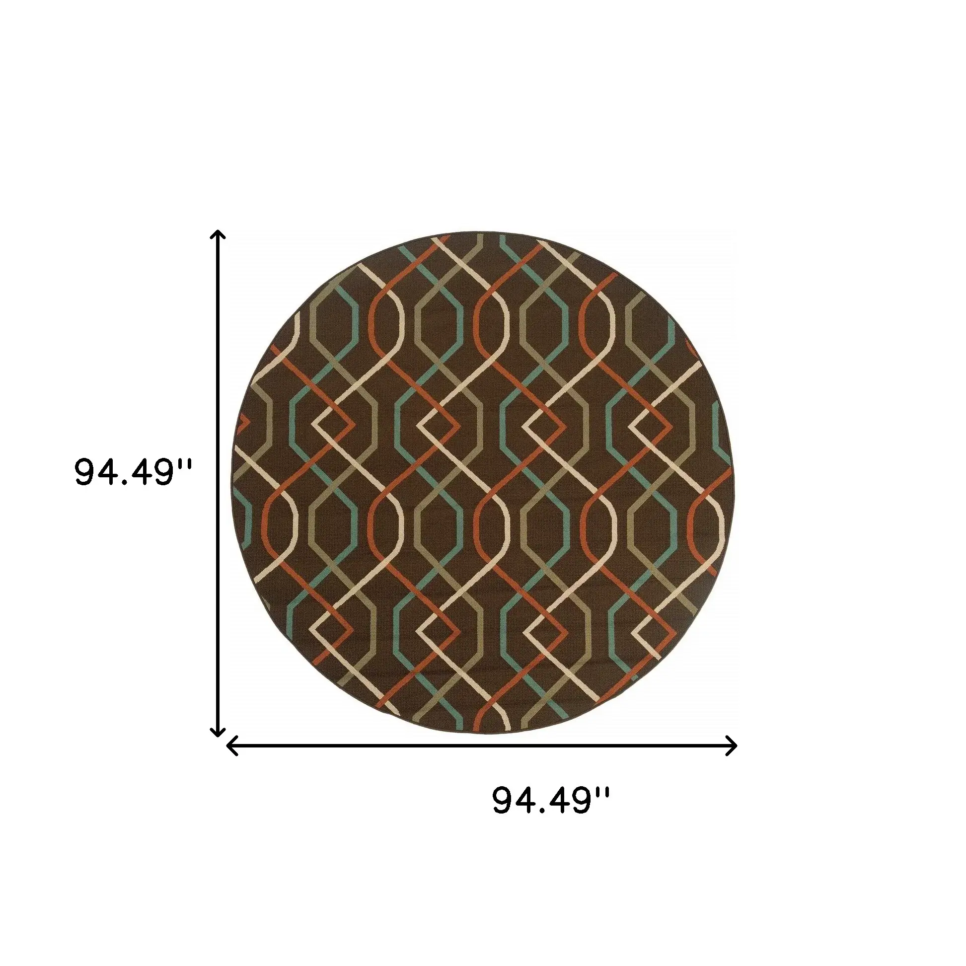8' X 8' Brown and Ivory Round Geometric Stain Resistant Indoor Outdoor Area Rug - Image 4