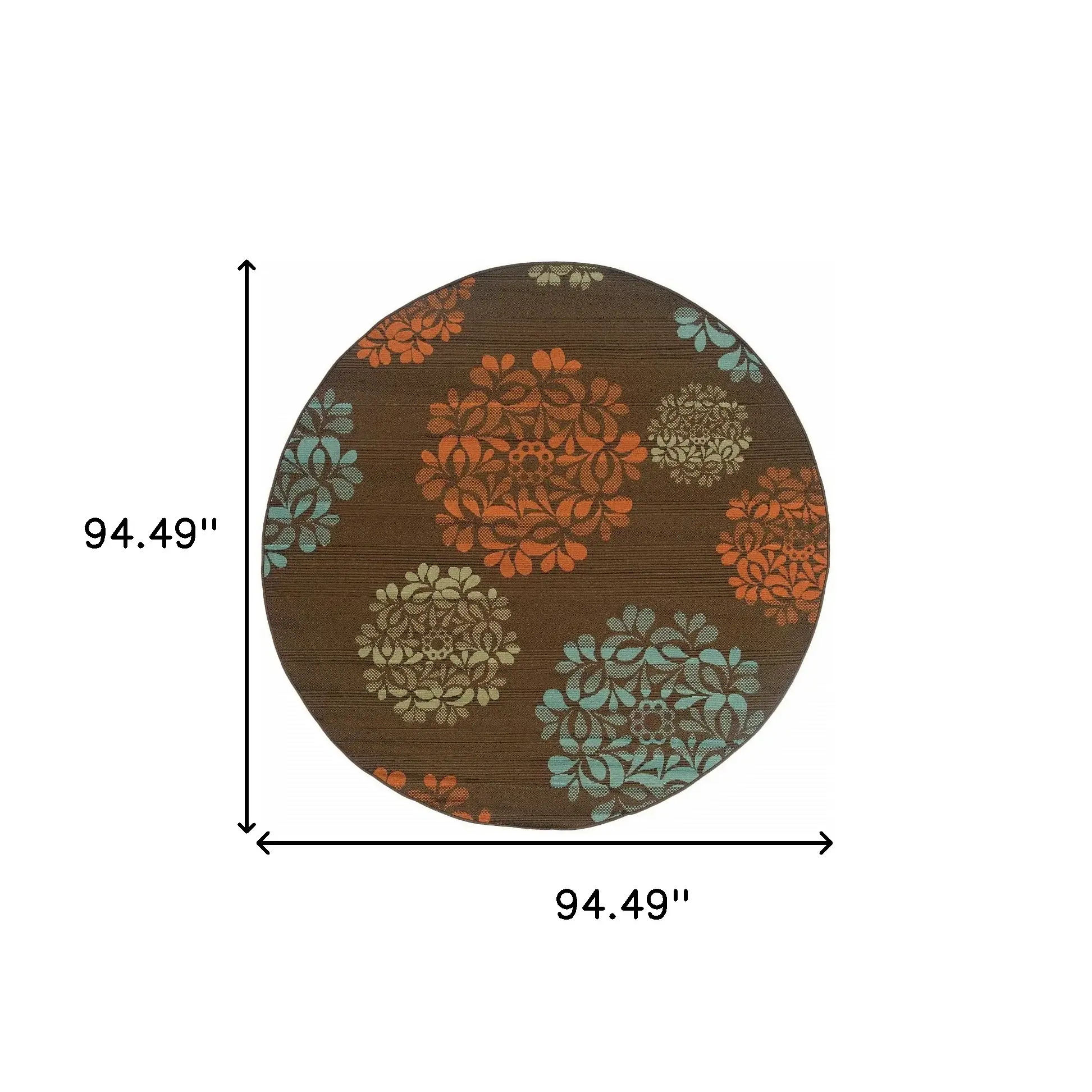 8' X 8' Brown Round Floral Stain Resistant Indoor Outdoor Area Rug - Image 4