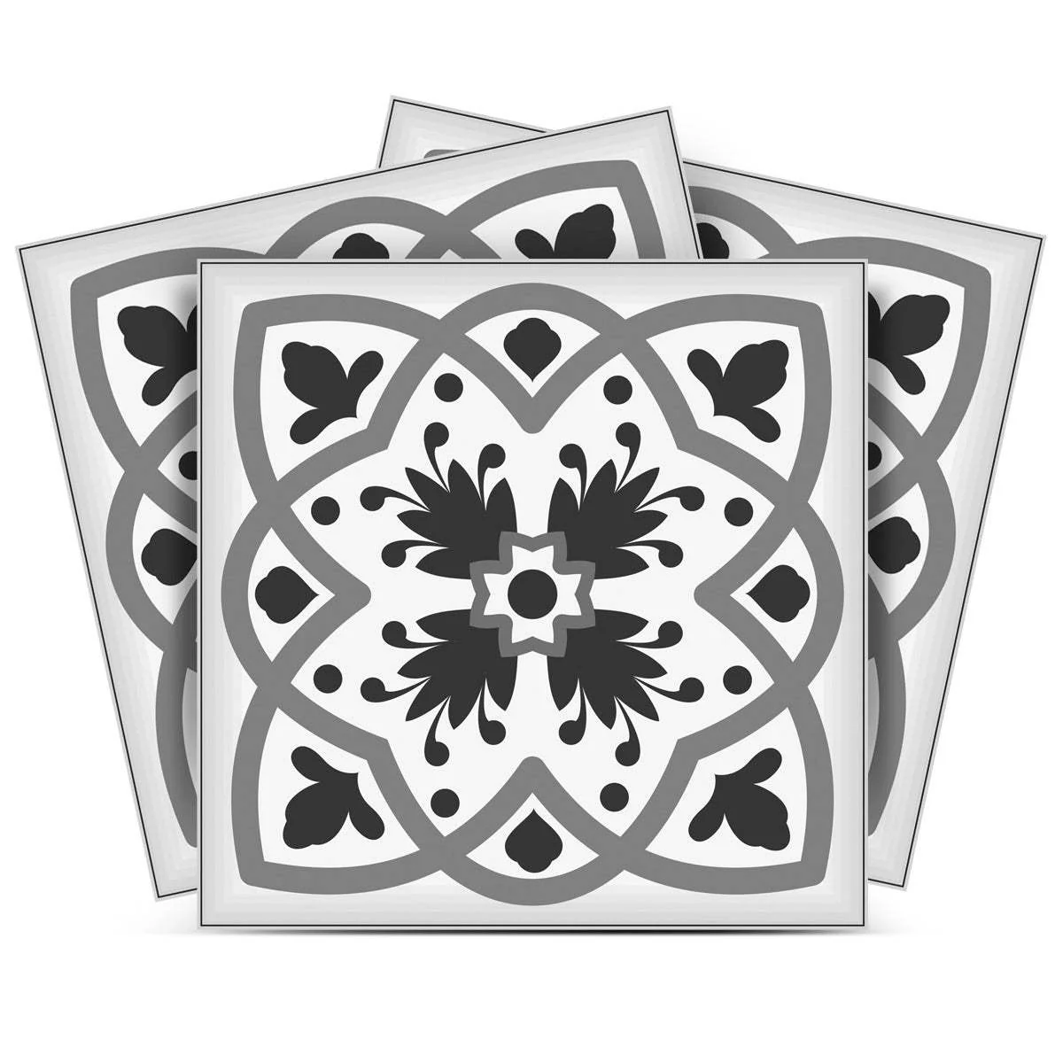 8" X 8" Charcoal And White Scroll Peel And Stick Removable Tiles