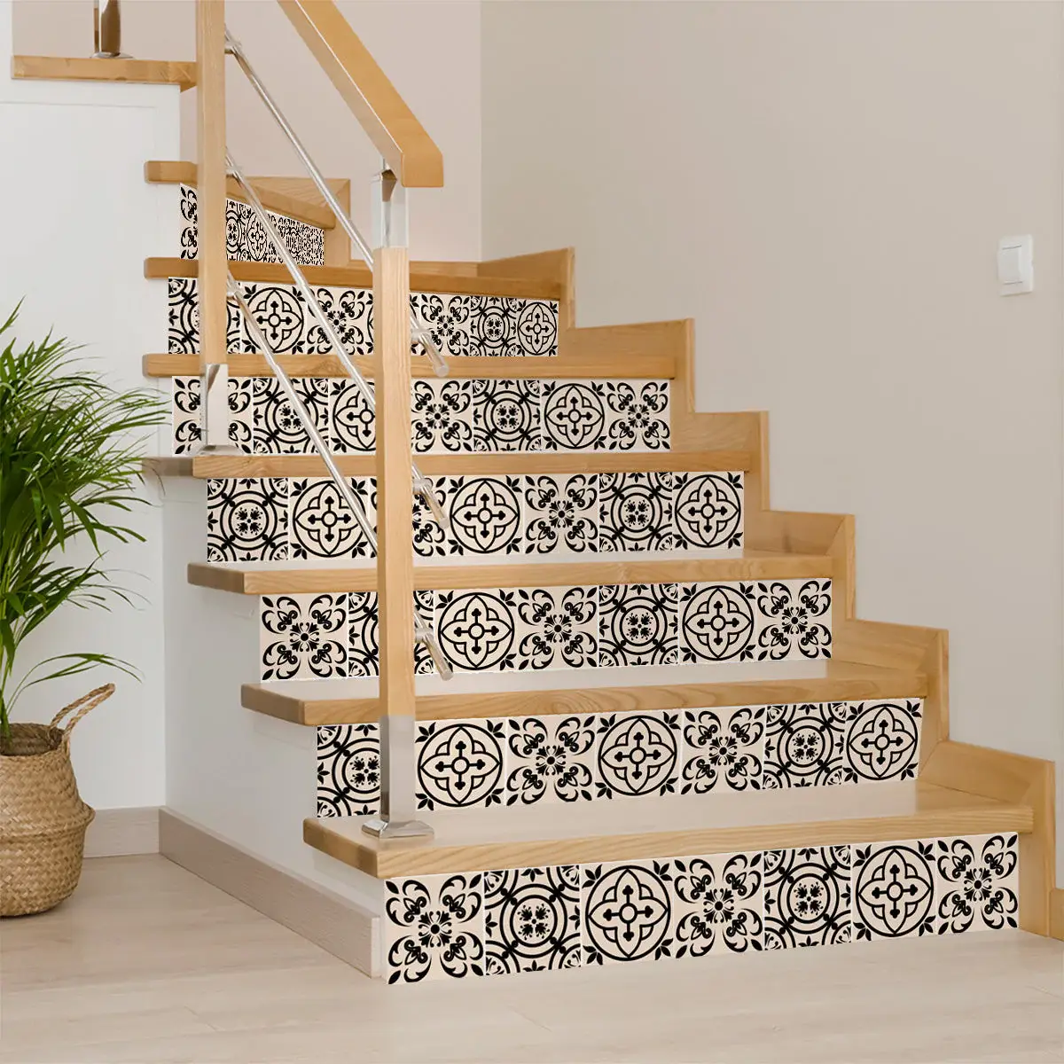 8" X 8" Cream And Black Mosaic Peel And Stick Removable Tiles - Image 4