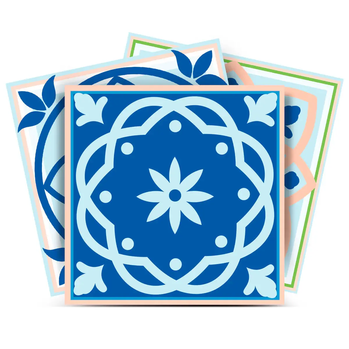 8" X 8" Dark And Light Blue Mosaic Peel And Stick Removable Tiles