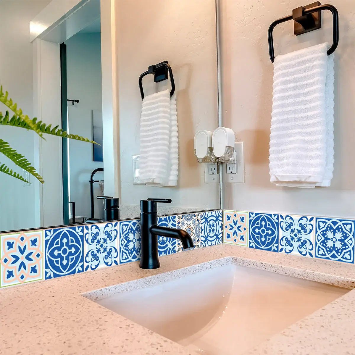 8" X 8" Dark And Light Blue Mosaic Peel And Stick Removable Tiles - Image 6
