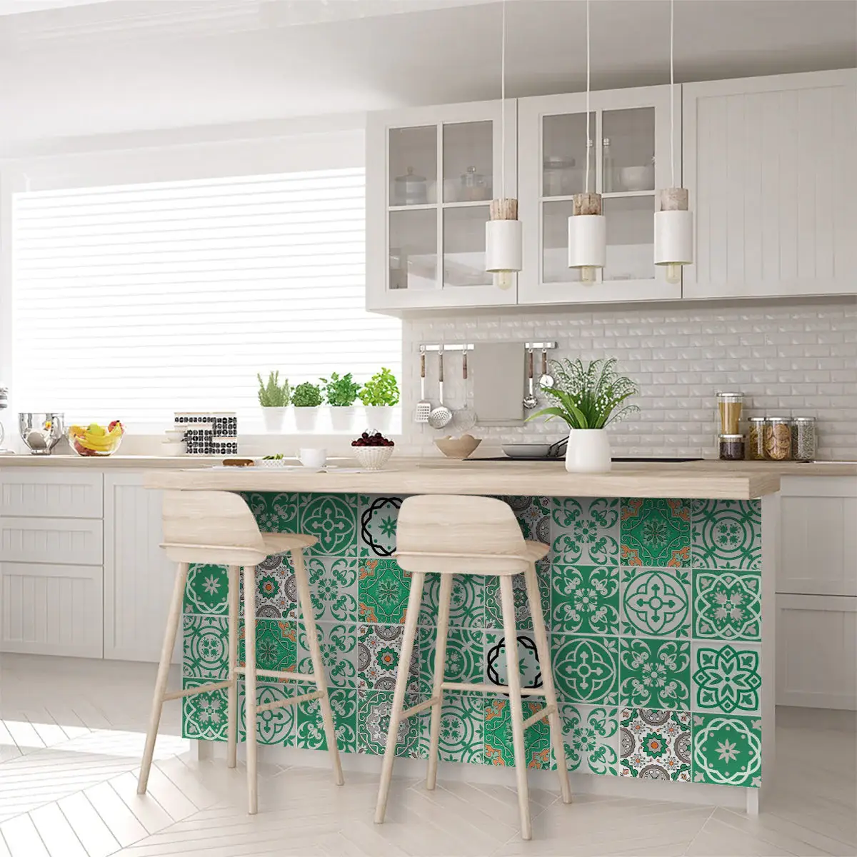 8" X 8" Green And White Mosaic Peel And Stick Removable Tiles - Image 9
