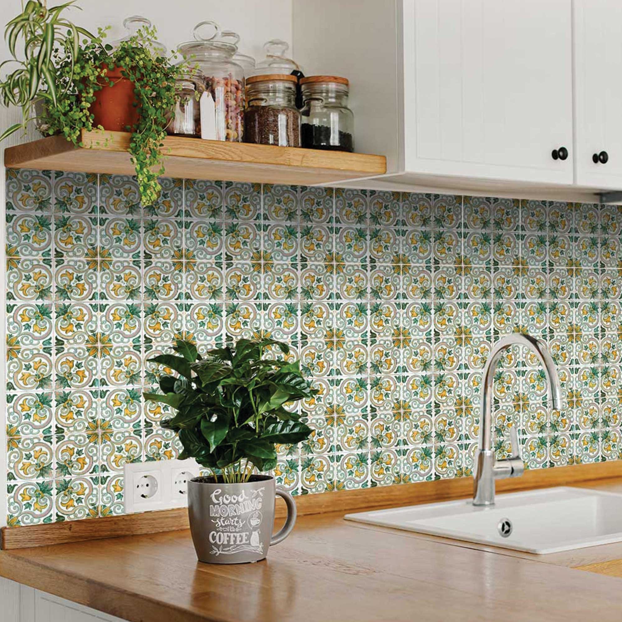 8" X 8" Green Yellow Melo Peel and Stick Tiles - Image 5