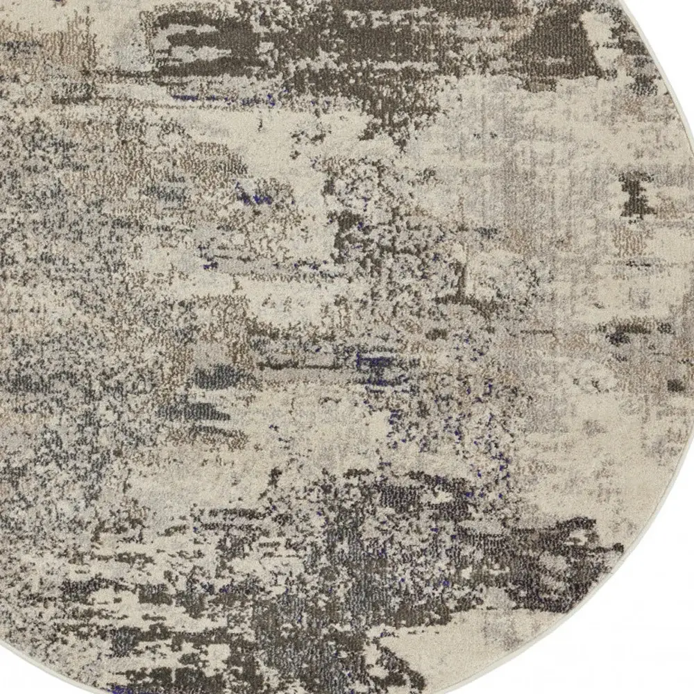 8' X 8' Ivory And Grey Round Abstract Power Loom Non Skid Area Rug - Image 3
