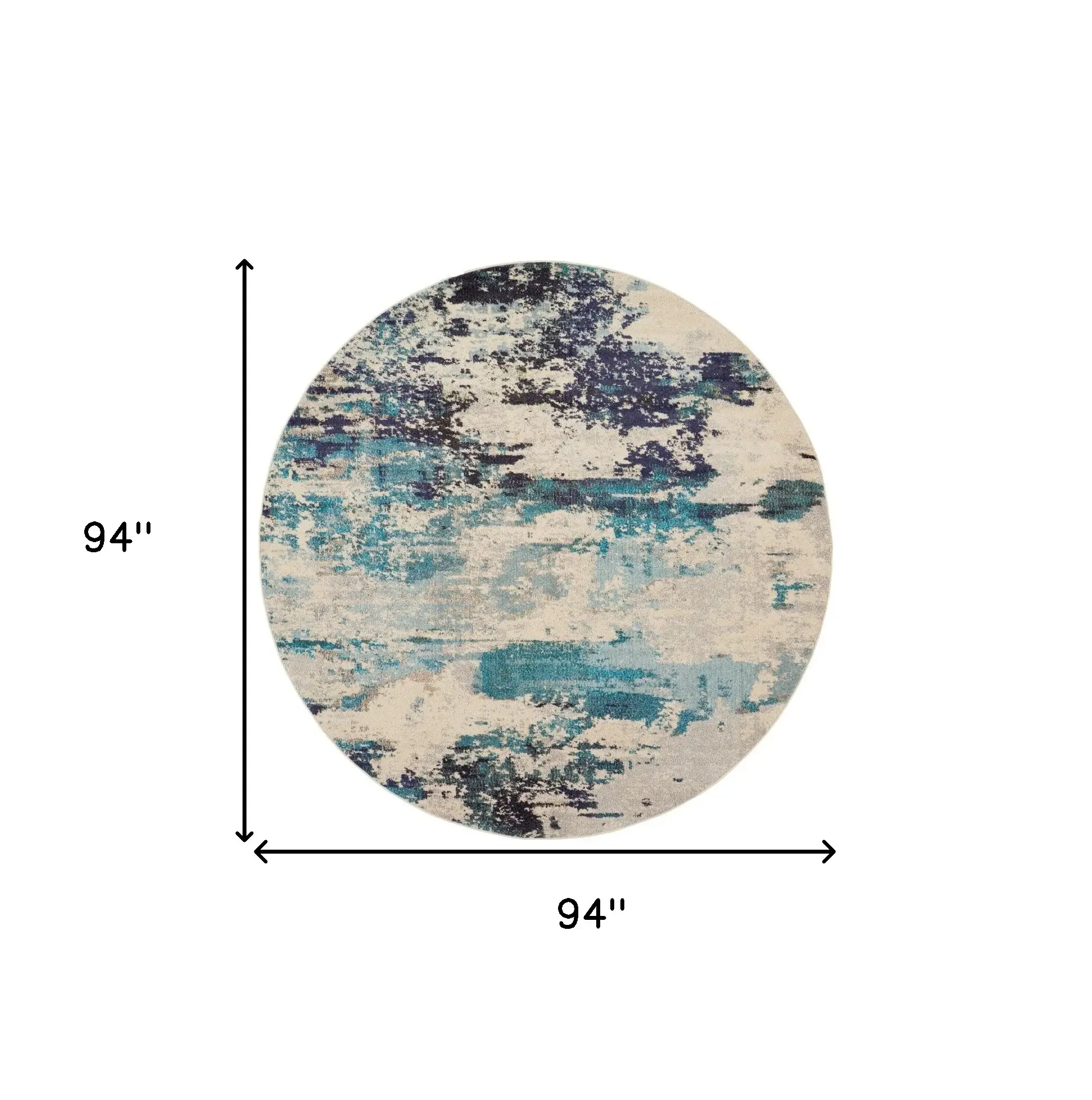 8' X 8' Ivory And Teal Blue Round Abstract Power Loom Non Skid Area Rug - Image 5