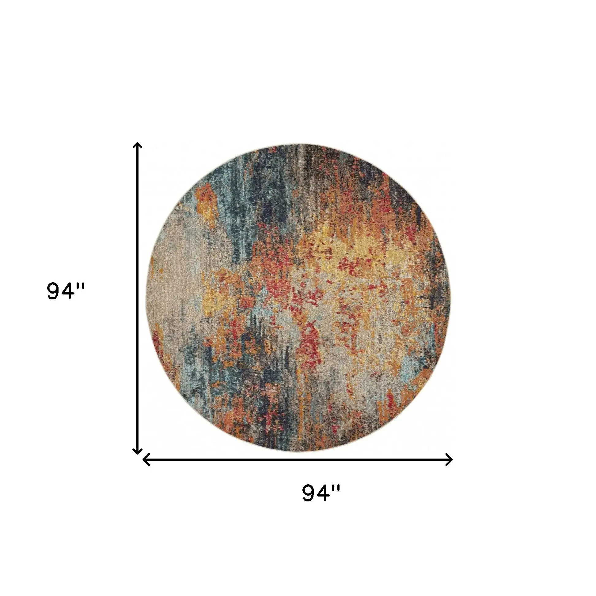 8' X 8' Multicolor Round Abstract Power Loom Non Skid Area Rug - Image 5