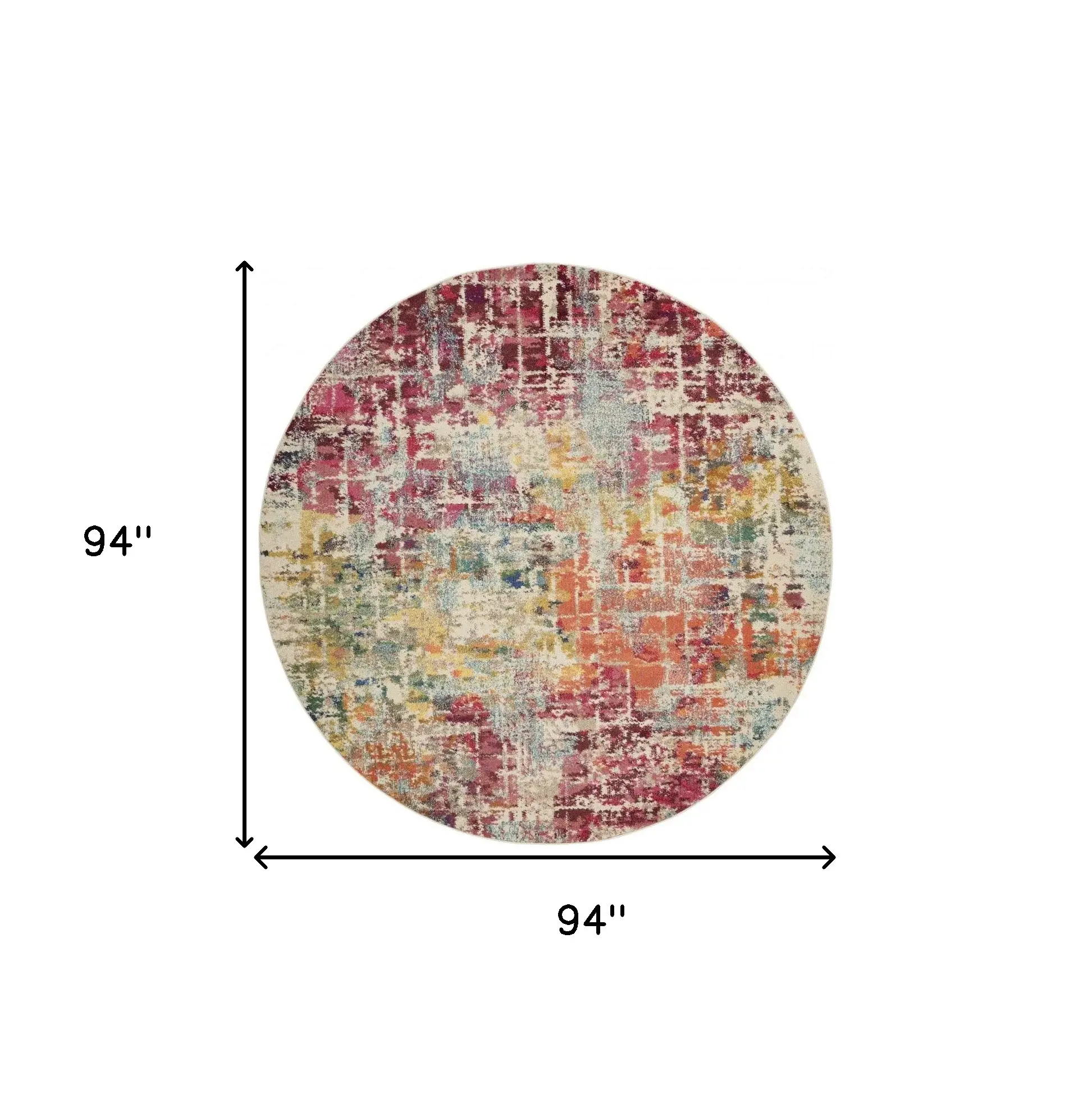 8' X 8' Pink Round Abstract Power Loom Distressed Non Skid Area Rug - Image 5