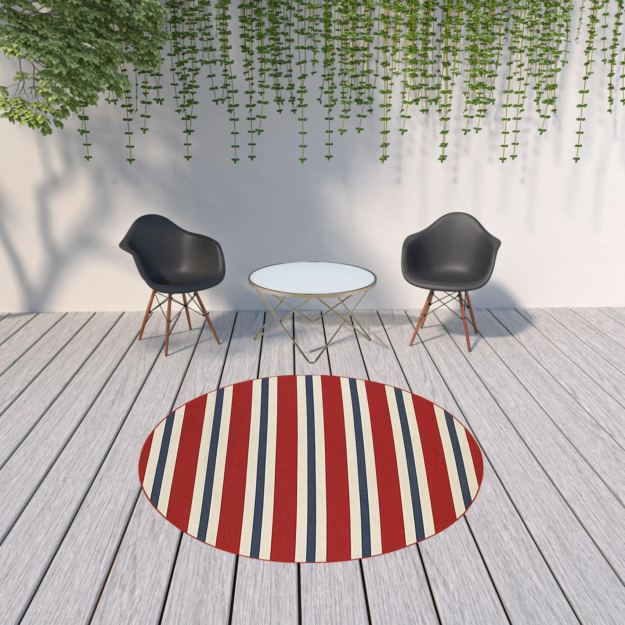 8' X 8' Red and Ivory Round Geometric Stain Resistant Indoor Outdoor Area Rug - Image 2