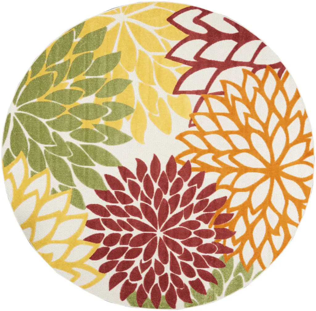 8' X 8' Red Round Floral Non Skid Indoor Outdoor Area Rug - Image 2