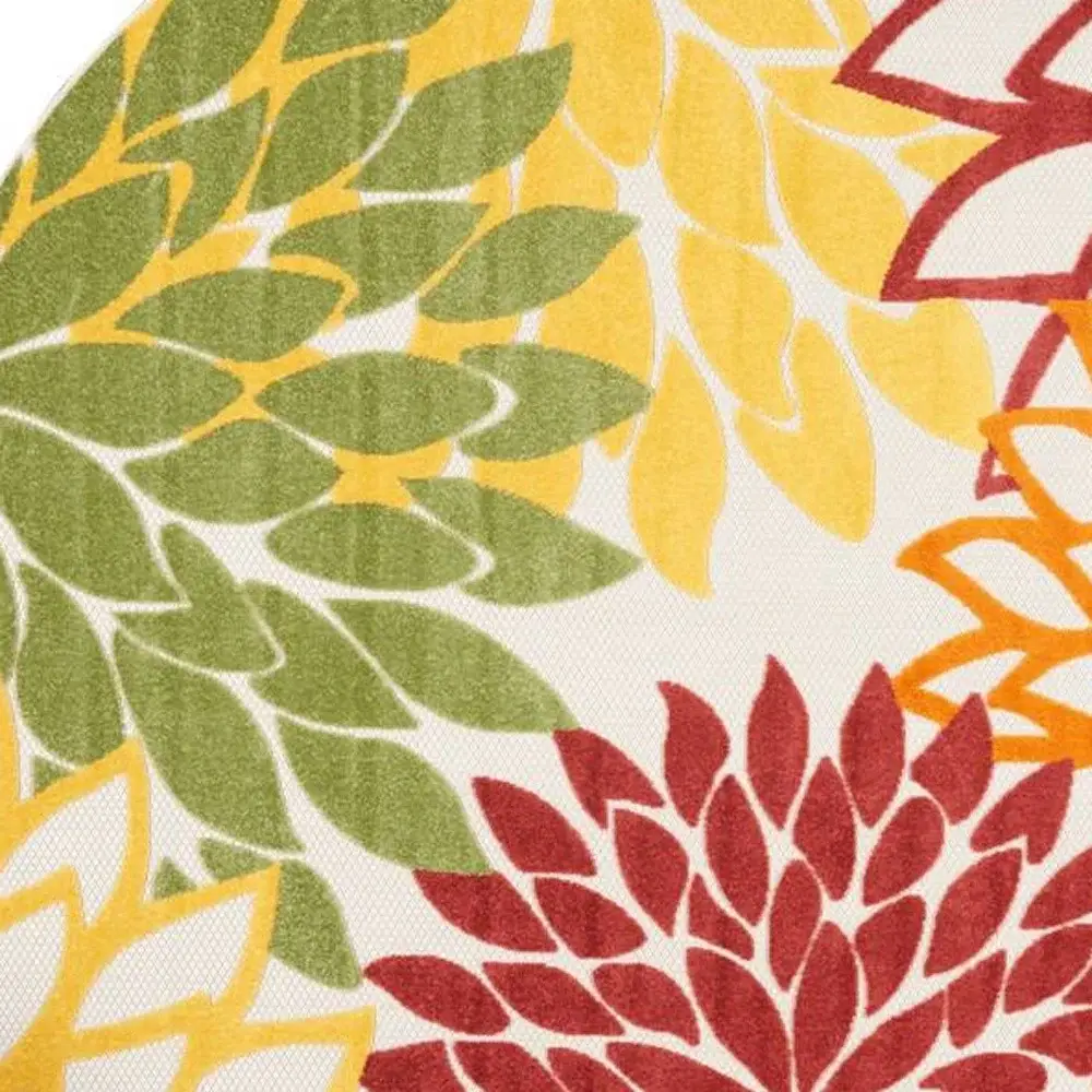 8' X 8' Red Round Floral Non Skid Indoor Outdoor Area Rug - Image 3