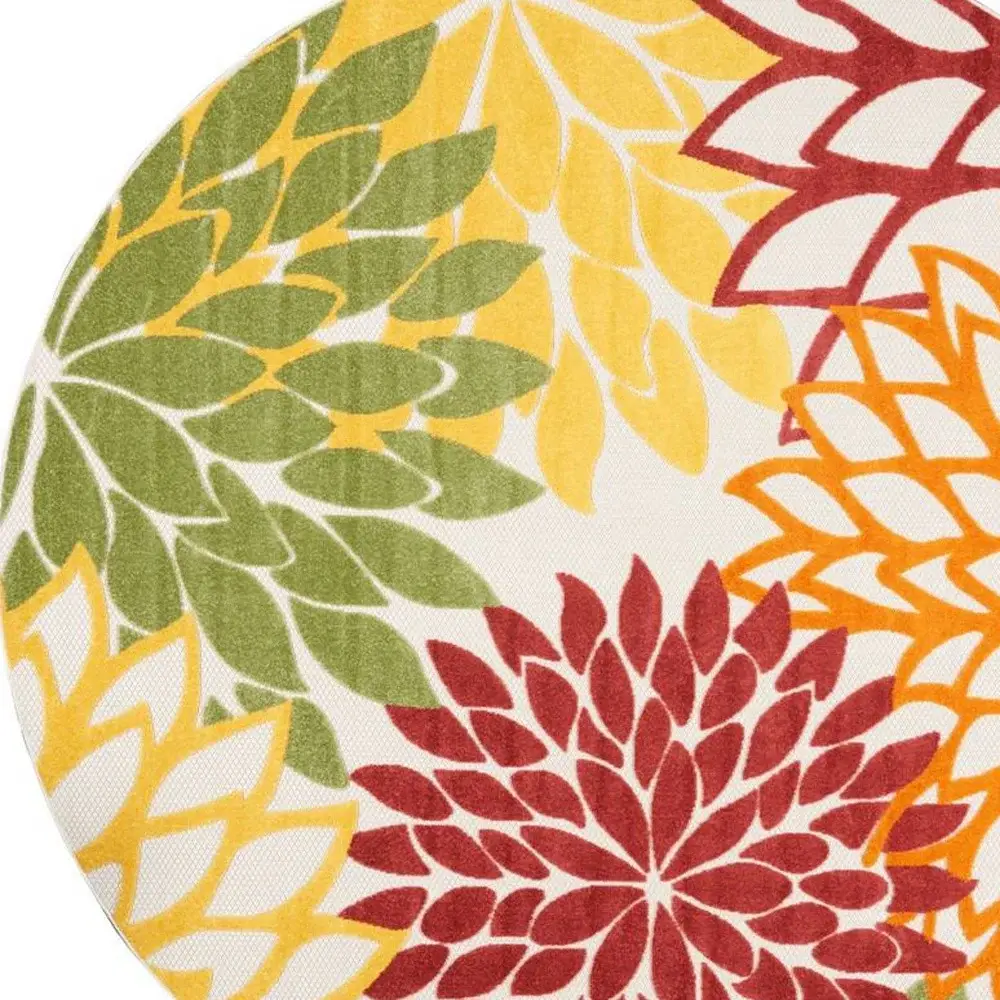 8' X 8' Red Round Floral Non Skid Indoor Outdoor Area Rug - Image 4