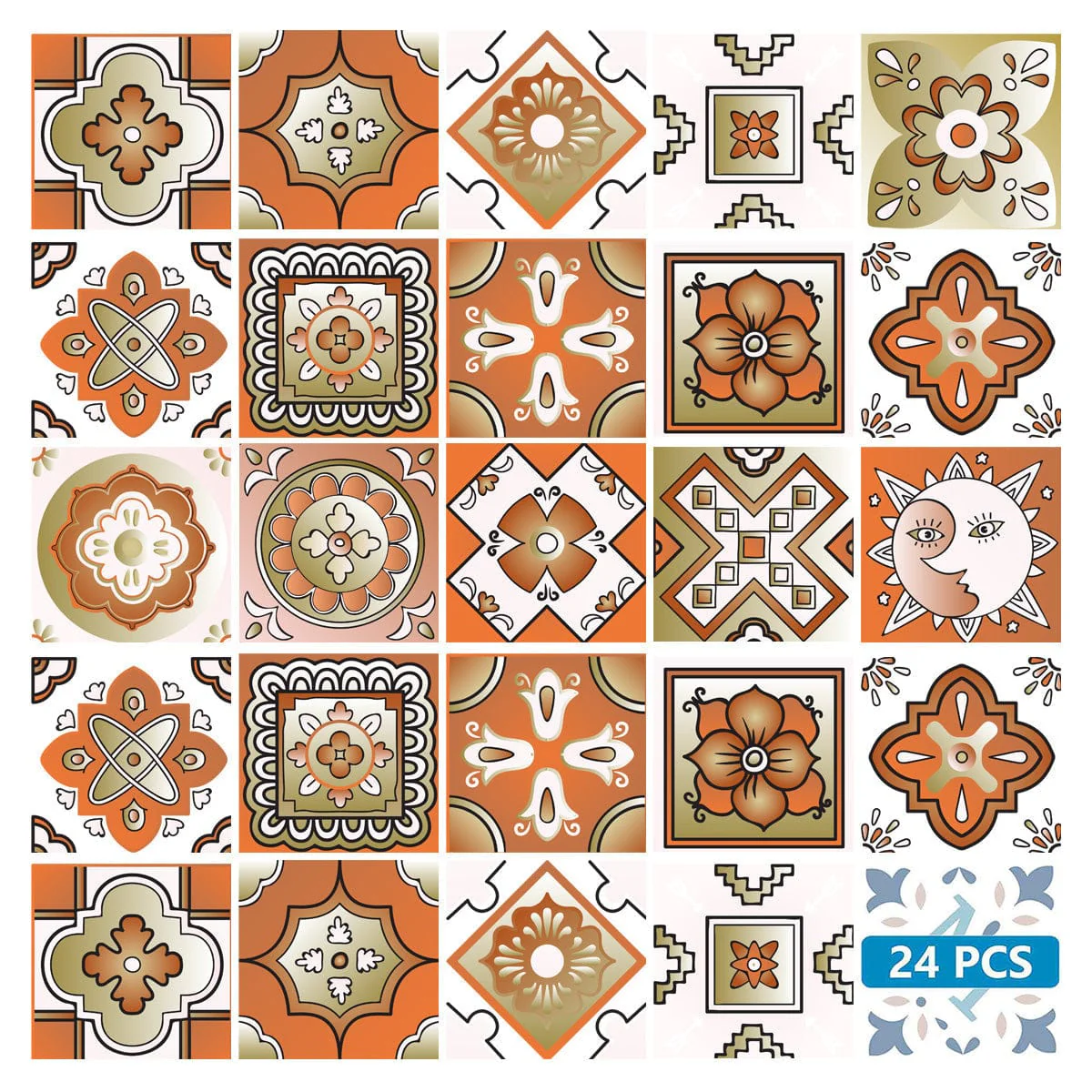8" x 8" Retro Orange Mosaic Peel and Stick Removable Tiles - Image 2