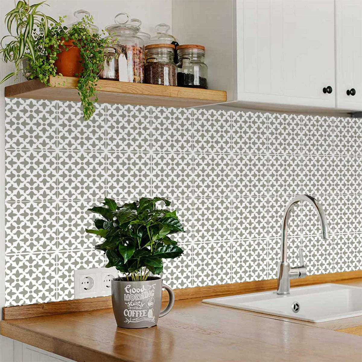 8" X 8" Sage Gray Fleur Removable Peel and Stick Tiles - Image 5