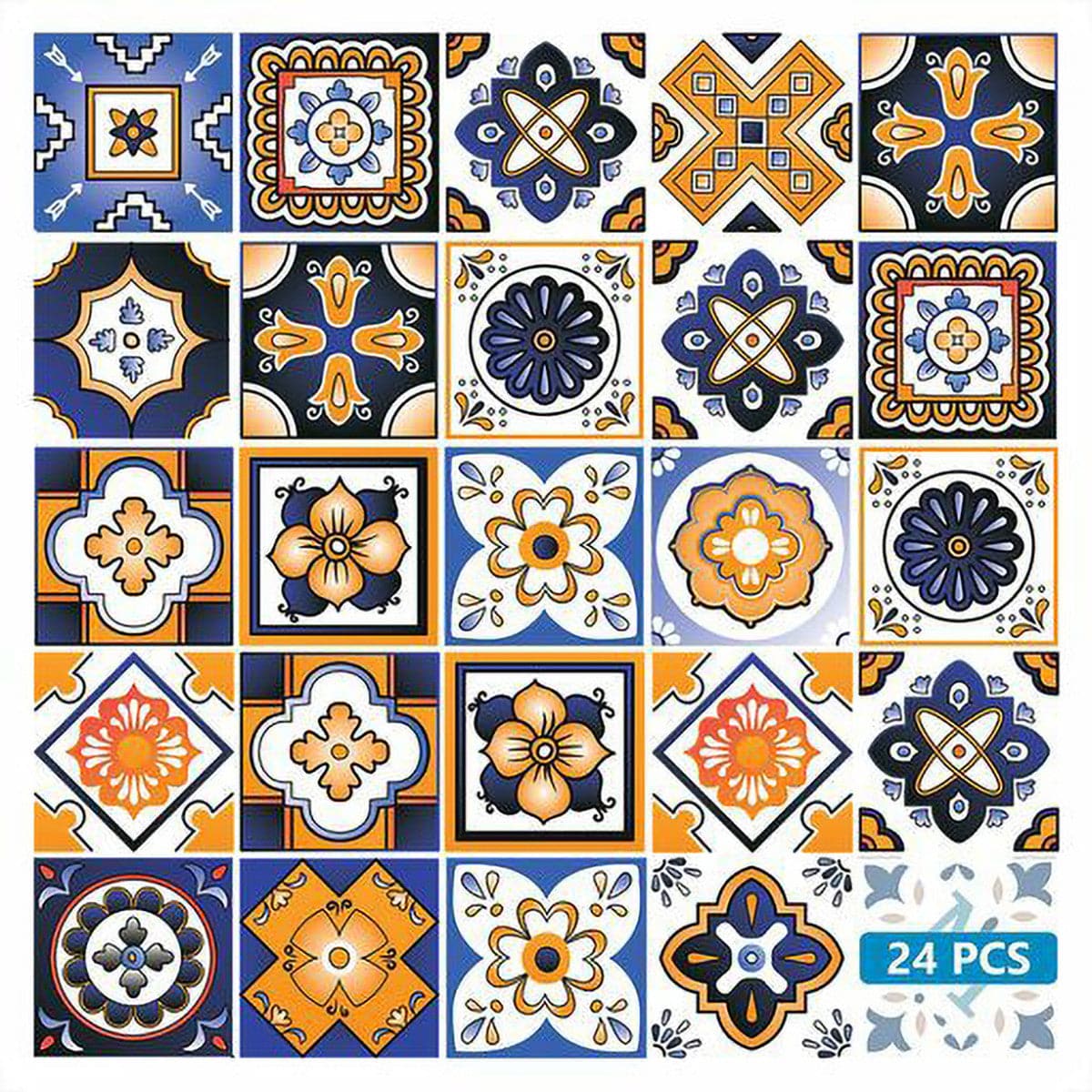 8" x 8" Shades of Blue and Yellow Mosaic Peel and Stick Removable Tiles - Image 2