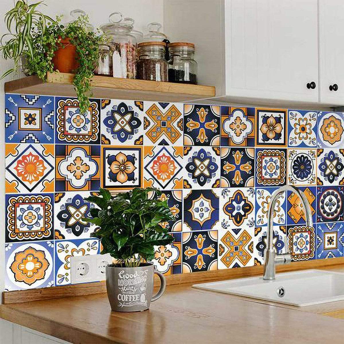 8" x 8" Shades of Blue and Yellow Mosaic Peel and Stick Removable Tiles - Image 6