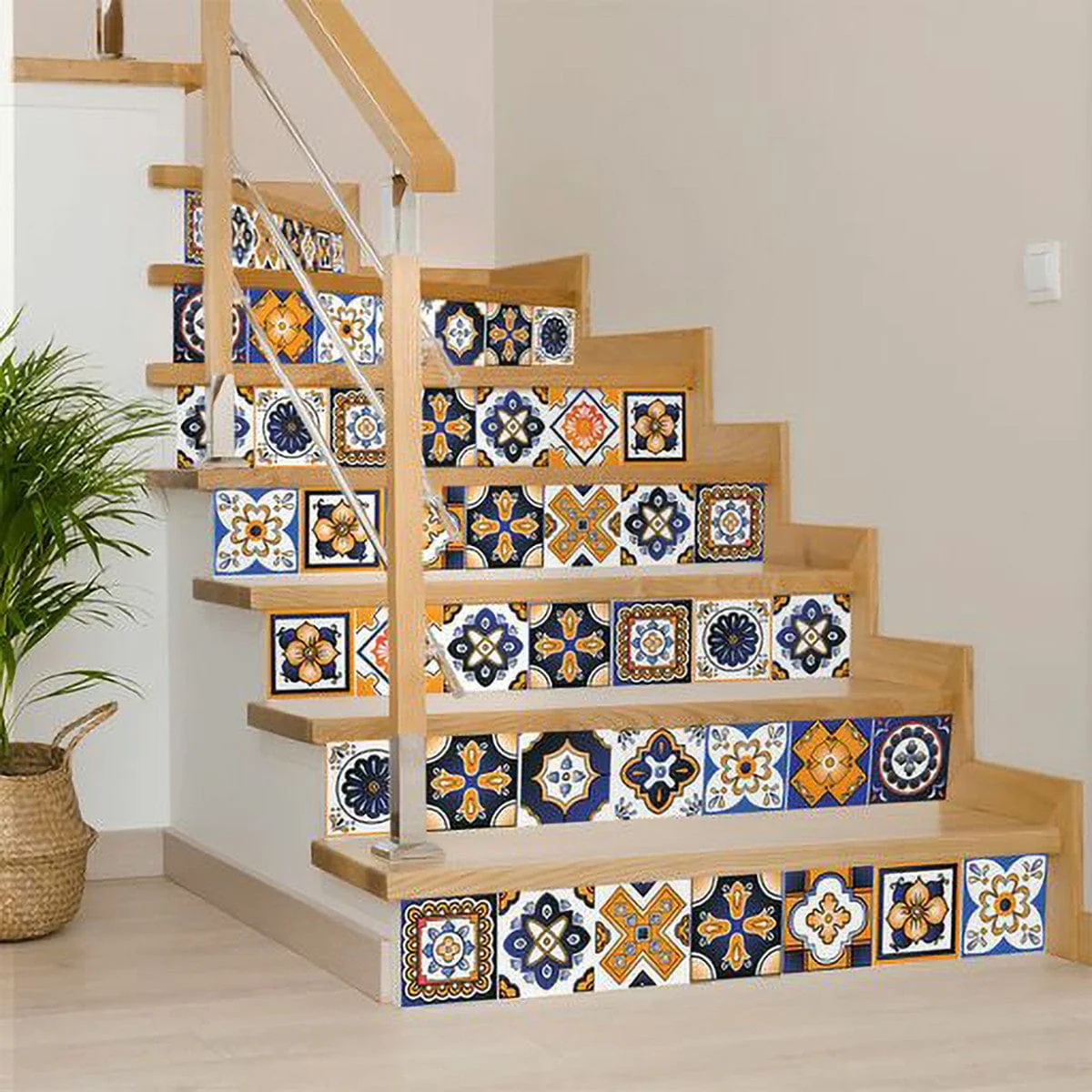 8" x 8" Shades of Blue and Yellow Mosaic Peel and Stick Removable Tiles - Image 7