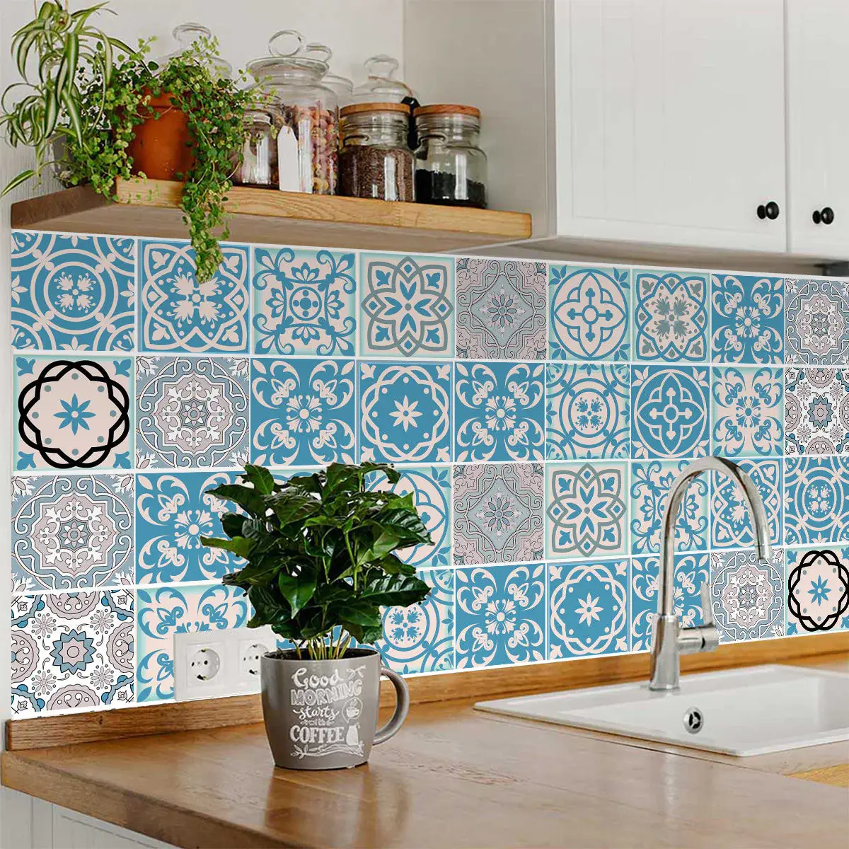 8" X 8" Sky Blue Mosaic Peel And Stick Removable Tiles - Image 5