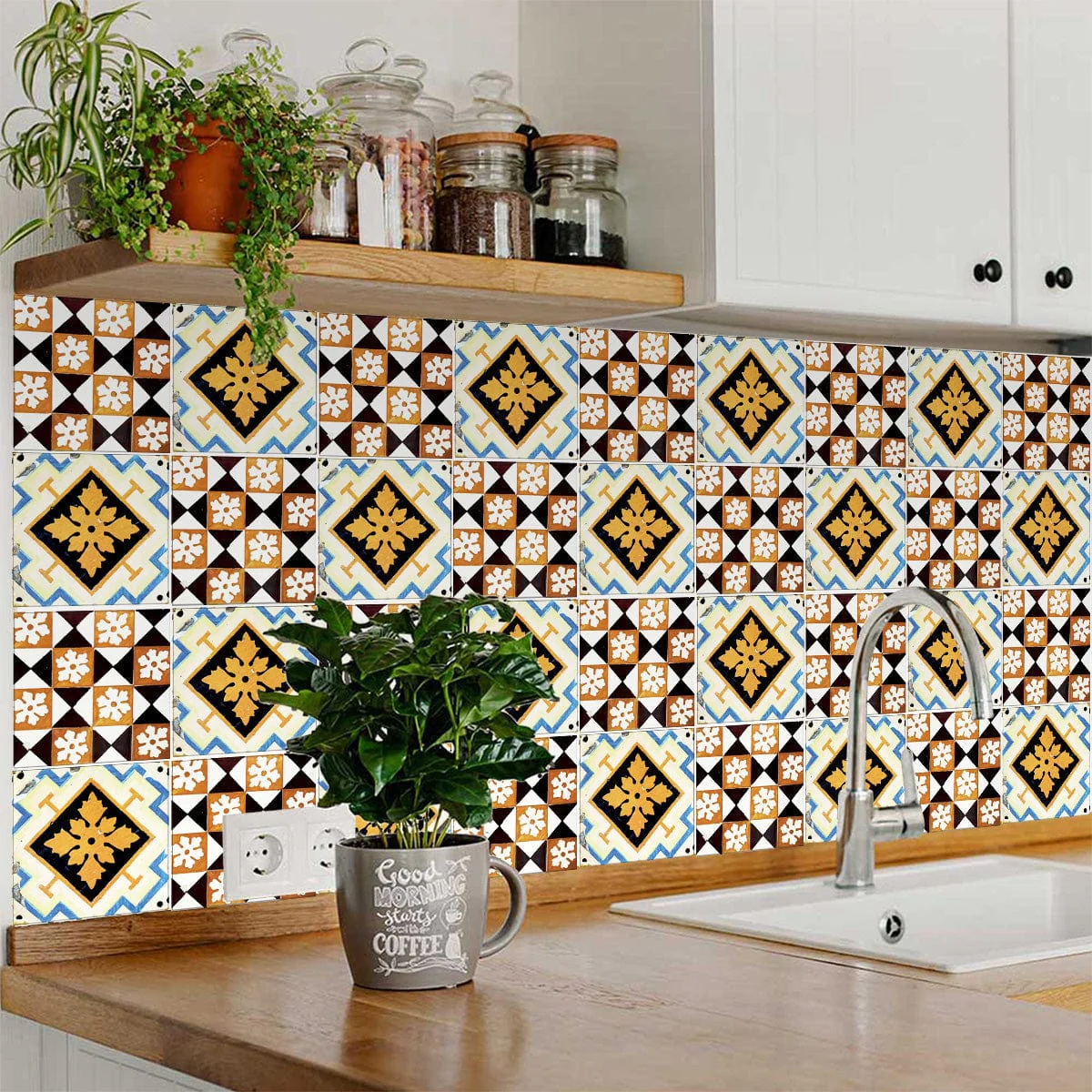 8" x 8" Snowflake and Diamond Peel and Stick Removable Tiles - Image 3