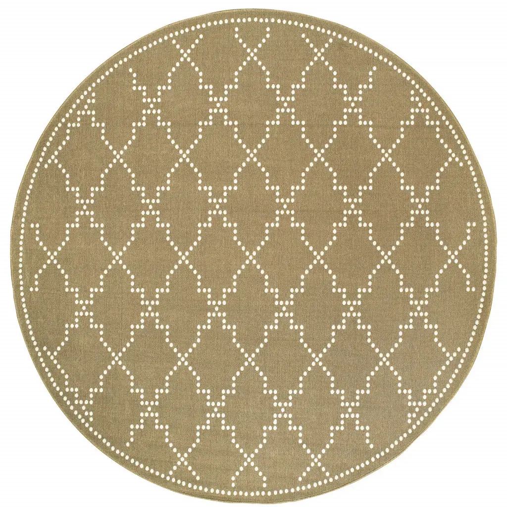 8' X 8' Tan Round Geometric Stain Resistant Indoor Outdoor Area Rug - Image 2