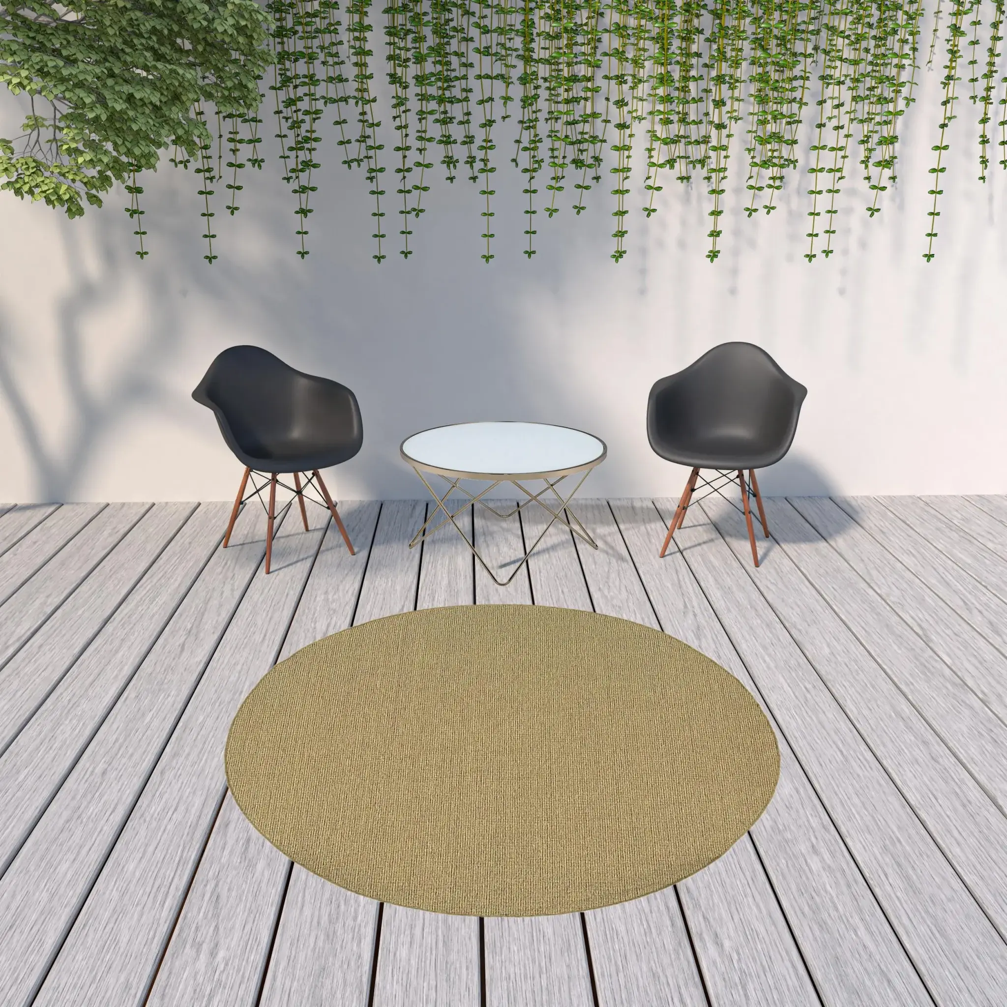 8' X 8' Tan Round Stain Resistant Indoor Outdoor Area Rug - Image 2