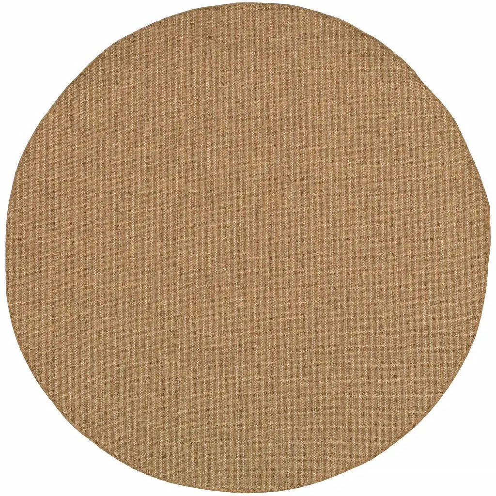 8' X 8' Tan Round Striped Stain Resistant Indoor Outdoor Area Rug - Image 2