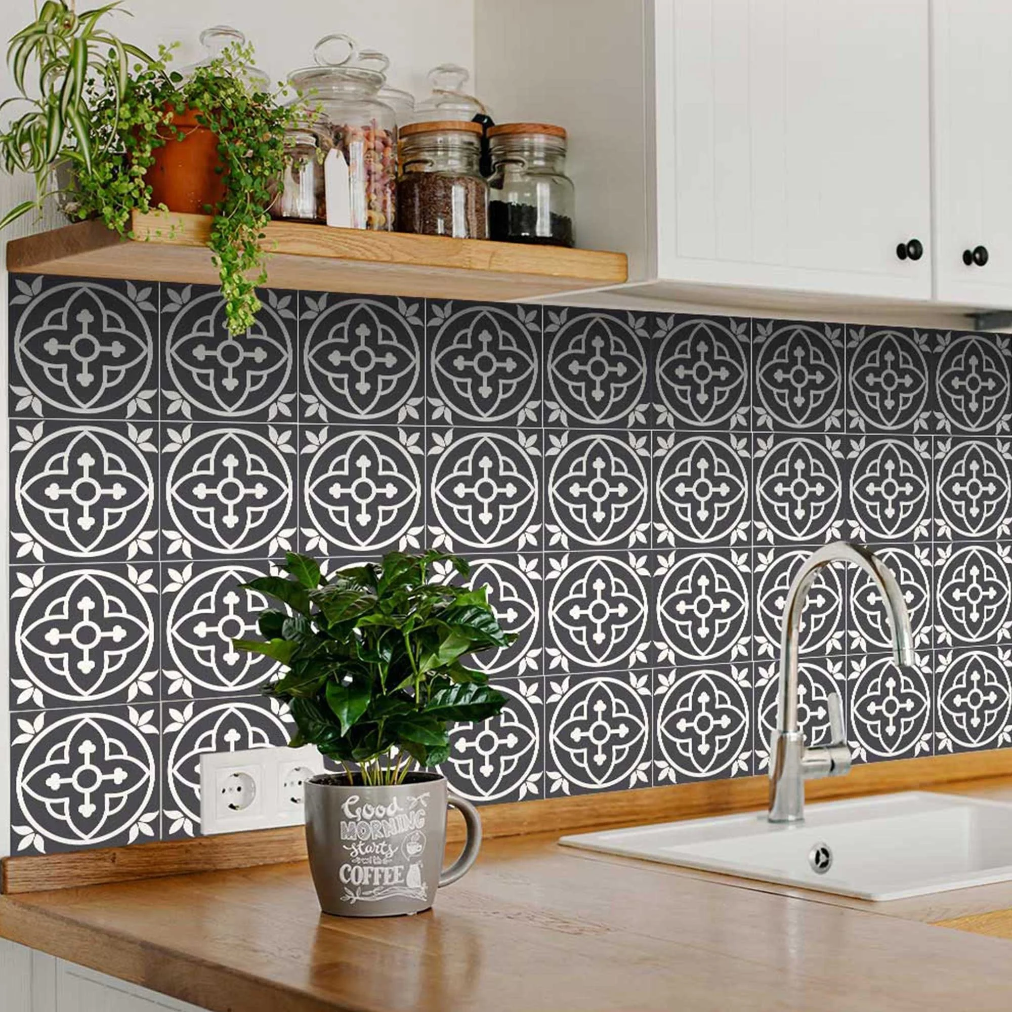 8" X 8" Tulipa Gray and White Peel and Stick Removable Tiles - Image 5
