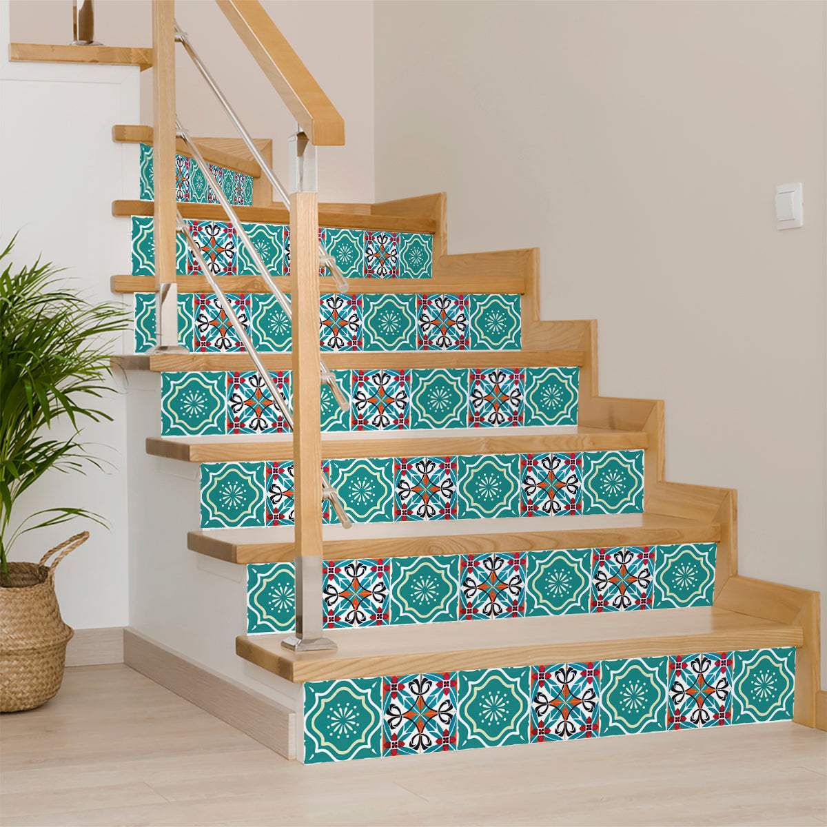 8" X 8" Turq And Terra Cotta Scroll Peel And Stick Removable Tiles - Image 4