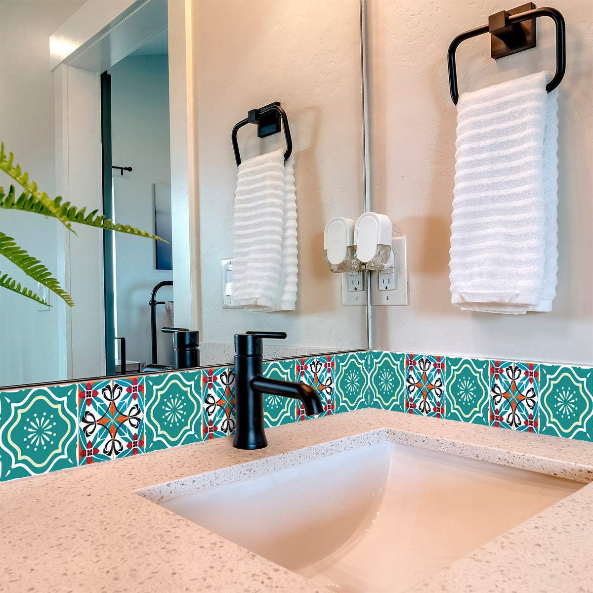 8" X 8" Turq And Terra Cotta Scroll Peel And Stick Removable Tiles - Image 6