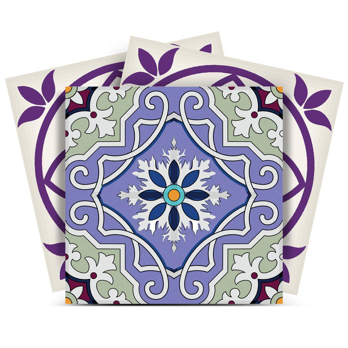 8" X 8" Vintage Purple And Taupe Mosaic Peel And Stick Removable Tiles - Image 2