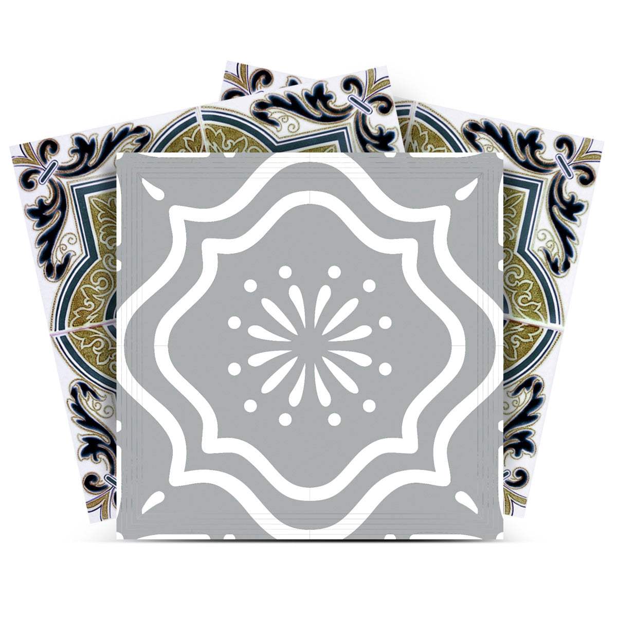 8" X 8" Vintage Sage Medallion Peel And Stick Removable Tiles