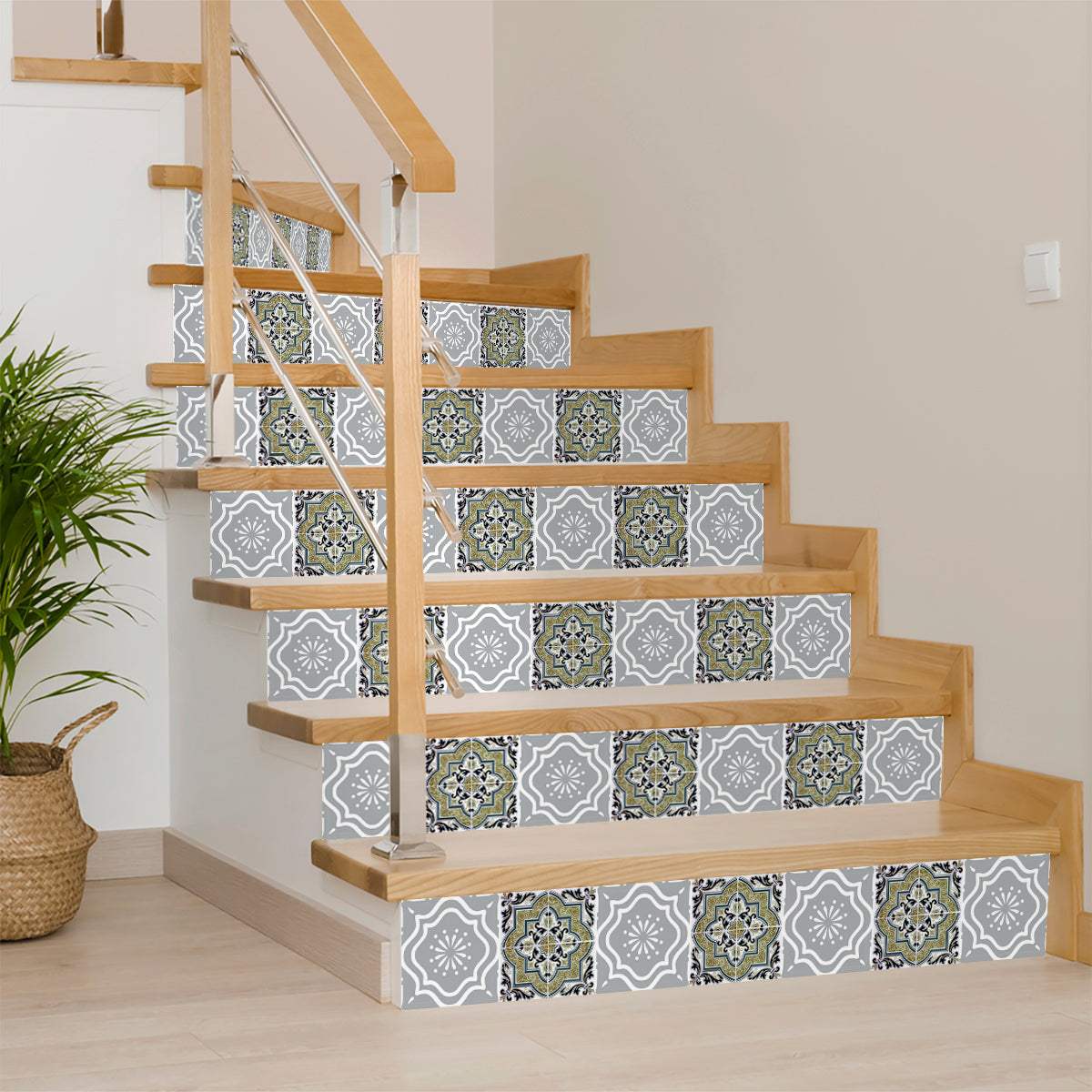 8" X 8" Vintage Sage Medallion Peel And Stick Removable Tiles - Image 6