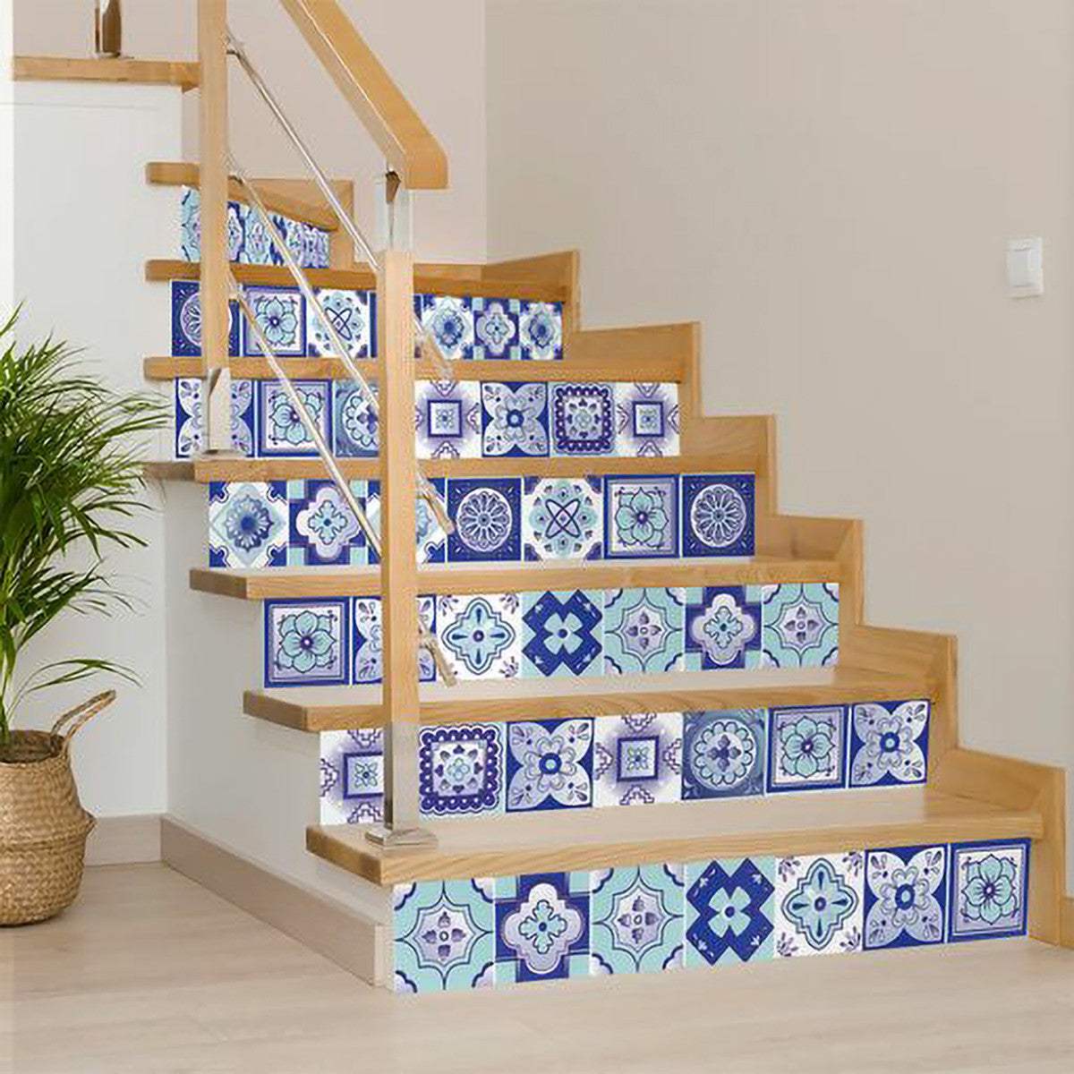 8" X 8" Vintage Turq Blue And White Peel And Stick Removable Tiles - Image 4