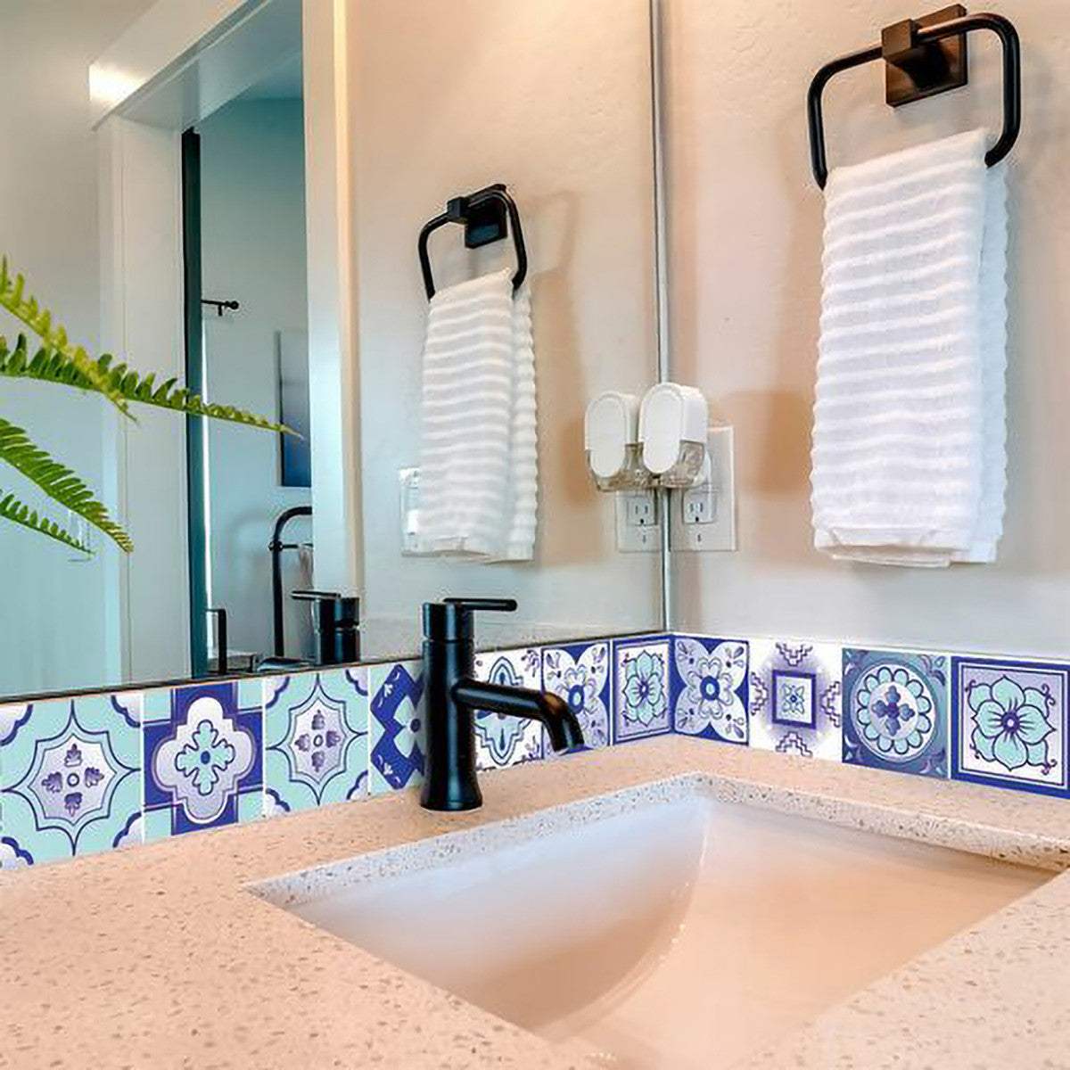 8" X 8" Vintage Turq Blue And White Peel And Stick Removable Tiles - Image 8