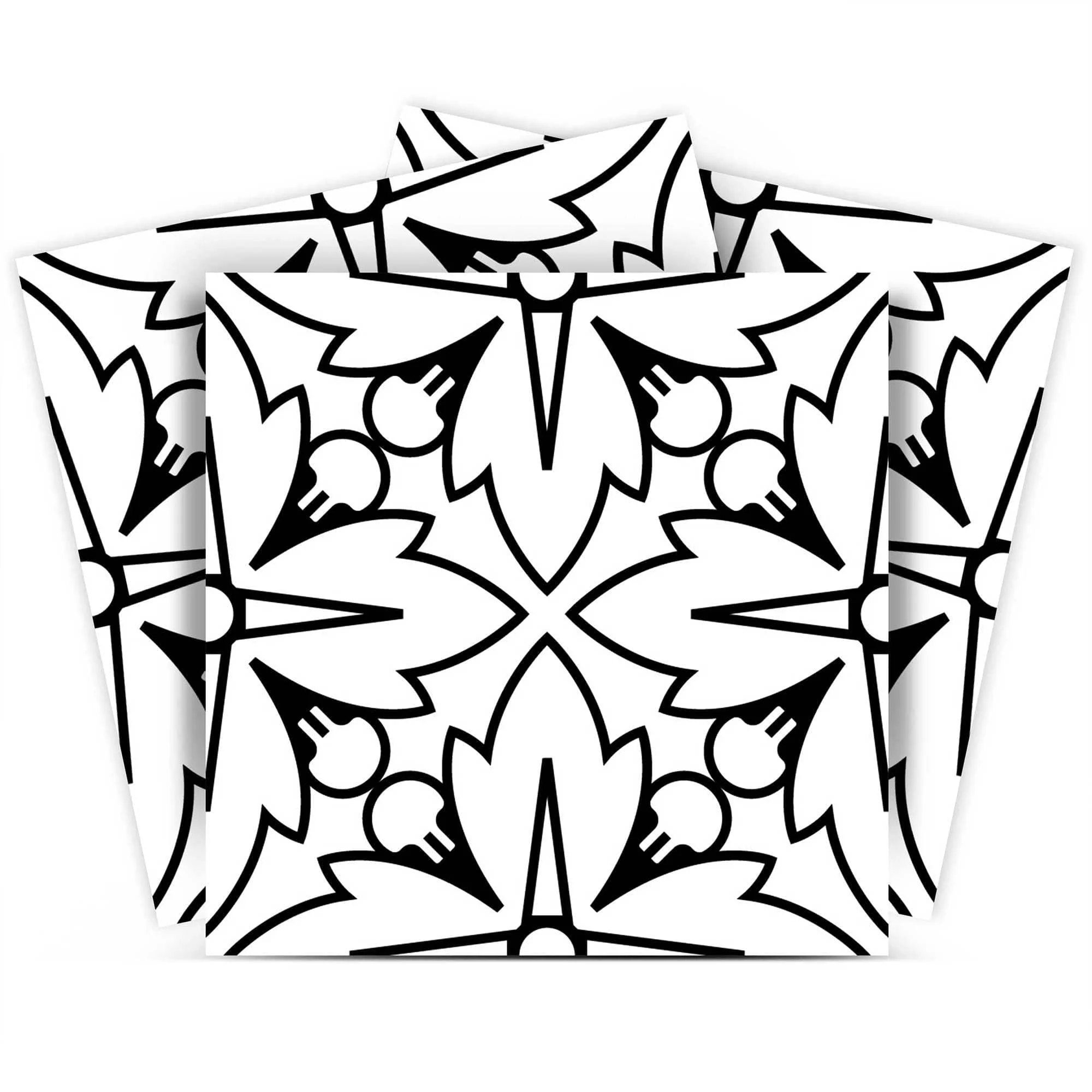 8" X 8" White and Black Cross Peel and Stick Removable Tiles